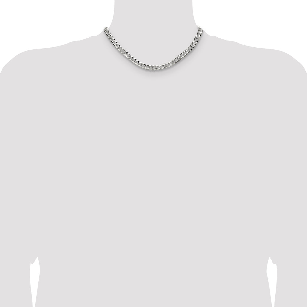 Sterling Silver 6.75mm Flat D/C Pave Curb Chain