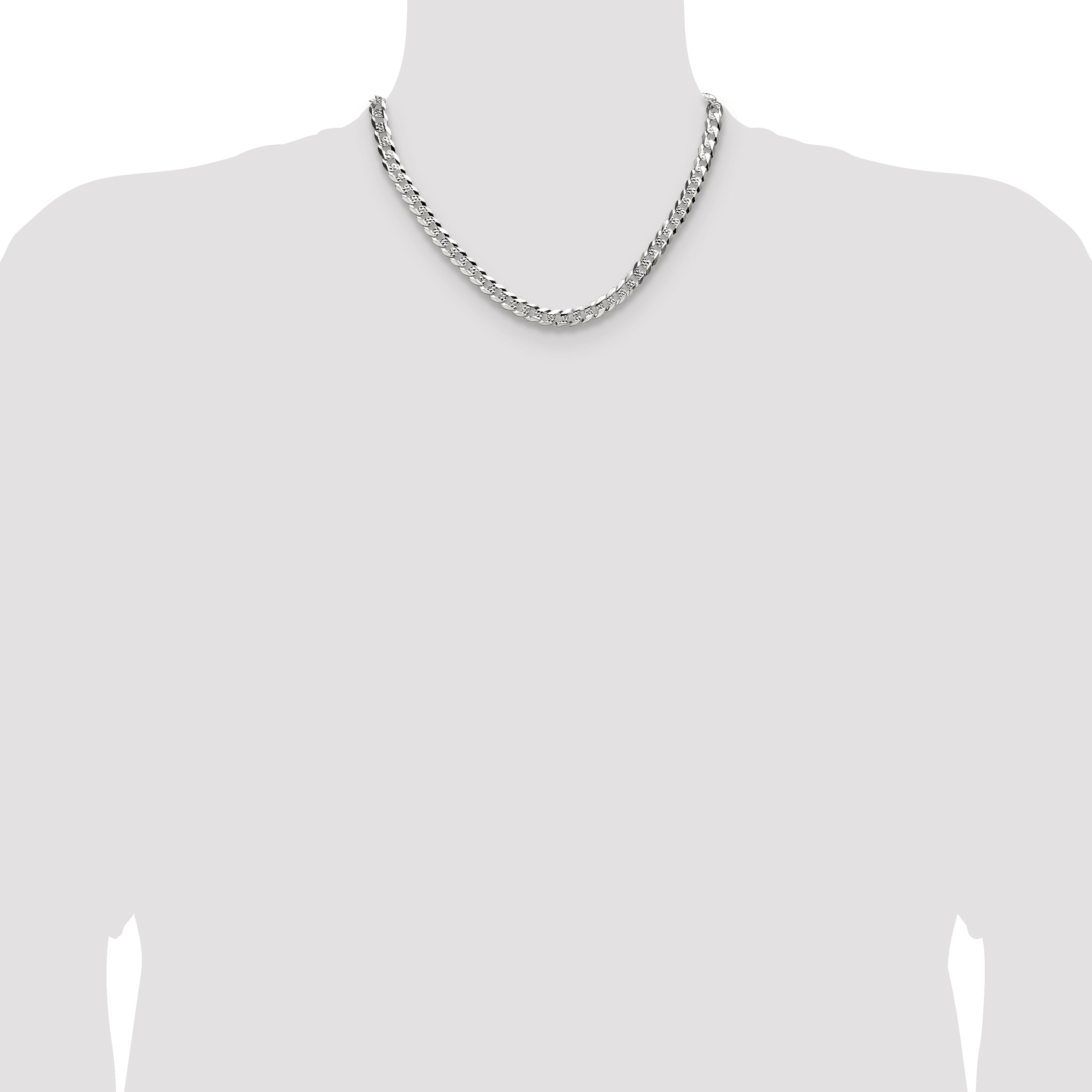 Sterling Silver 6.75mm Flat D/C Pave Curb Chain