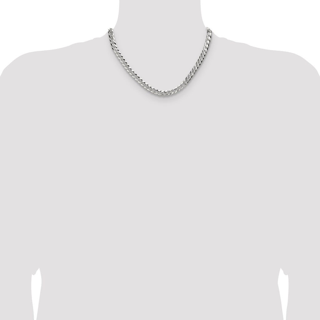 Sterling Silver 6.75mm Flat D/C Pave Curb Chain