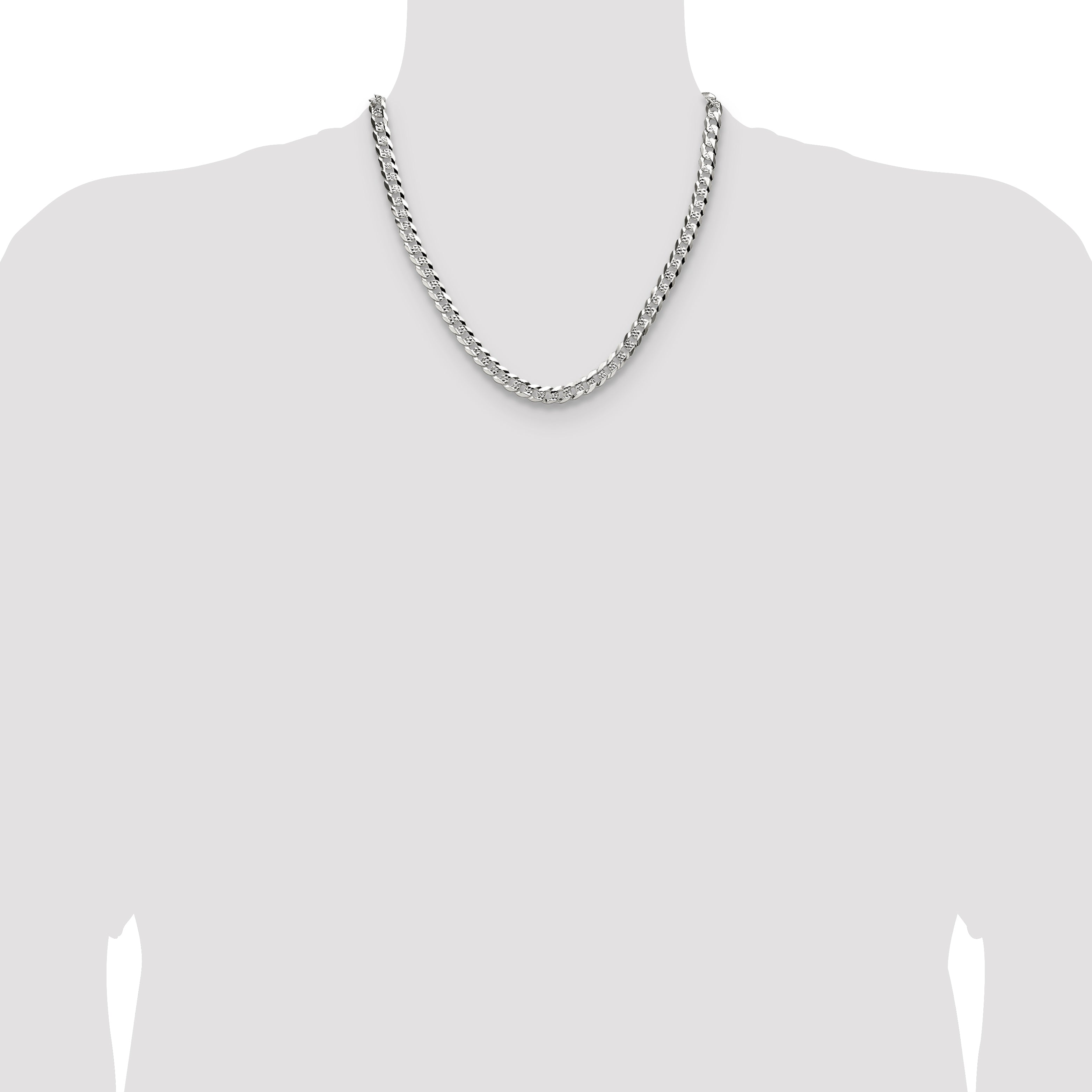 Sterling Silver 6.75mm Flat D/C Pave Curb Chain