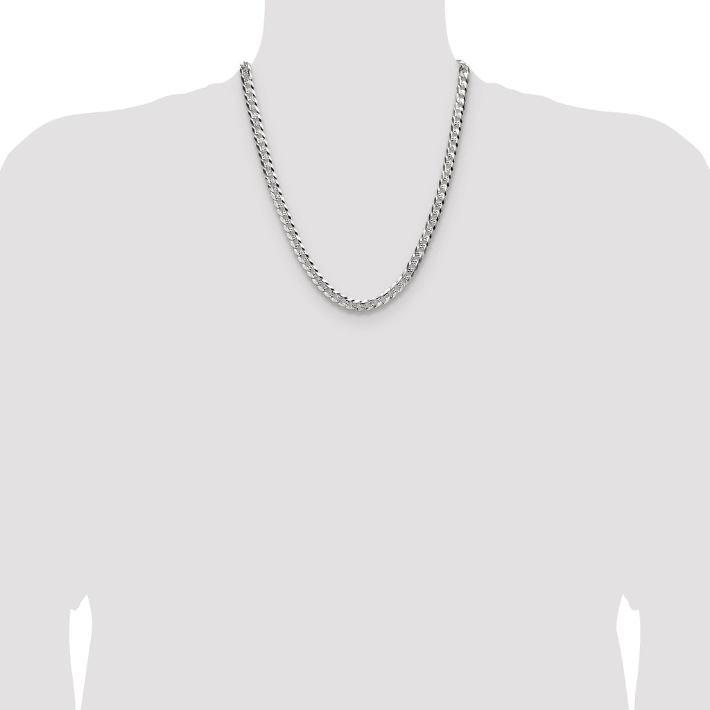 Sterling Silver 6.75mm Flat D/C Pave Curb Chain