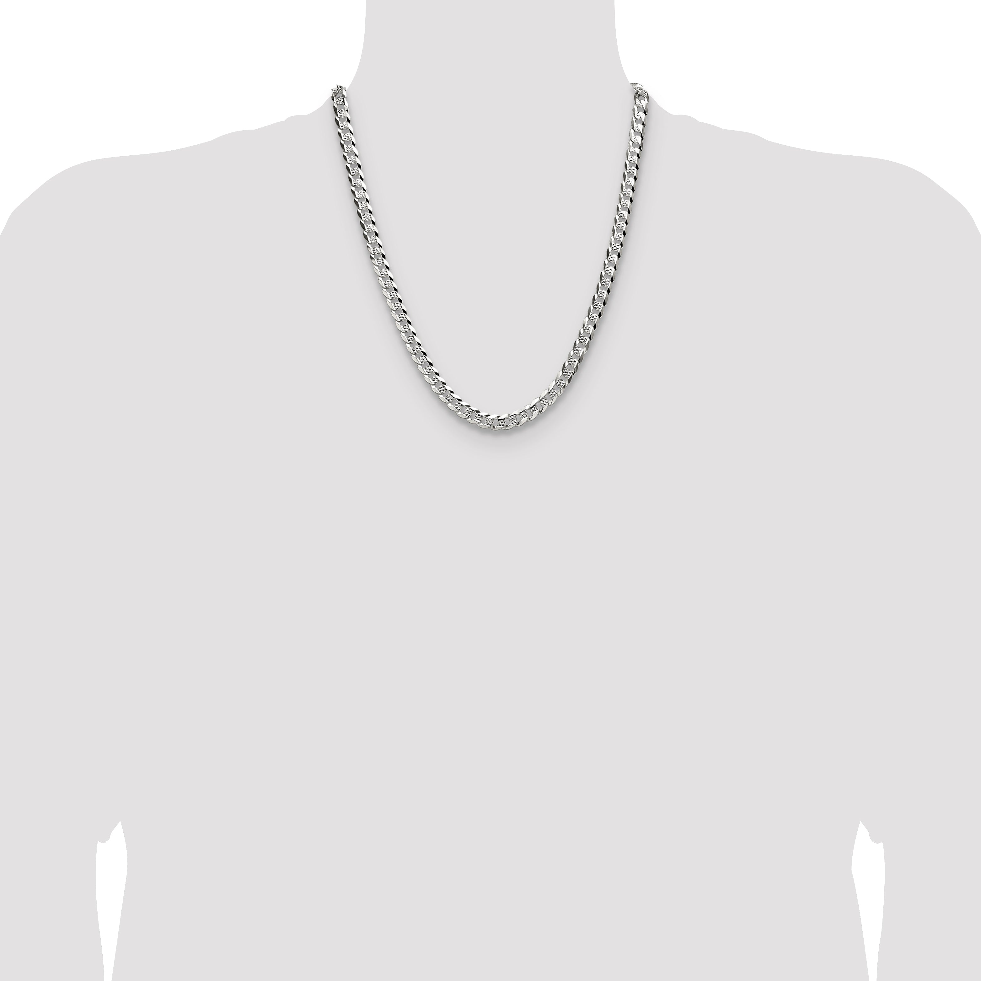 Sterling Silver 6.75mm Flat D/C Pave Curb Chain