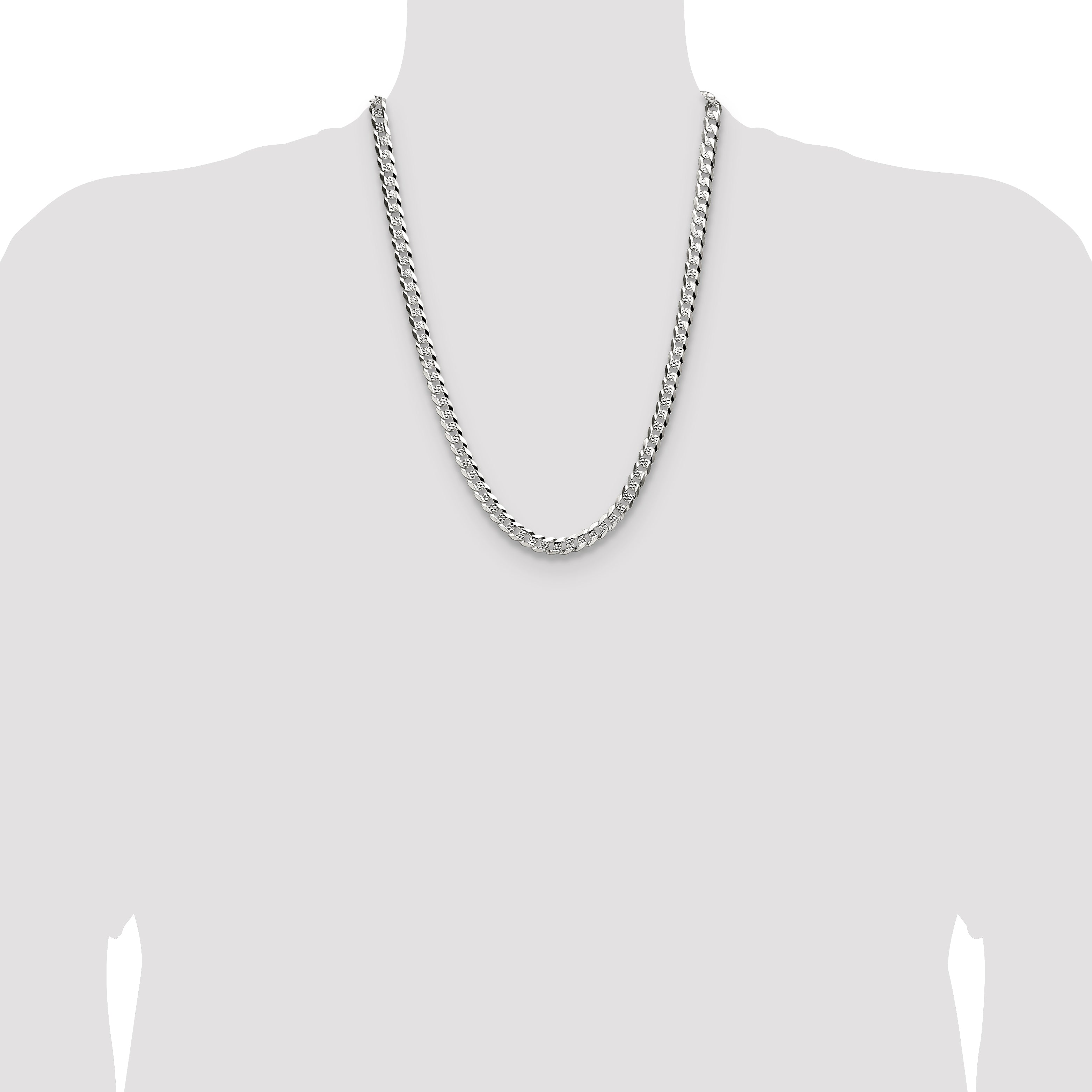 Sterling Silver 6.75mm Flat D/C Pave Curb Chain