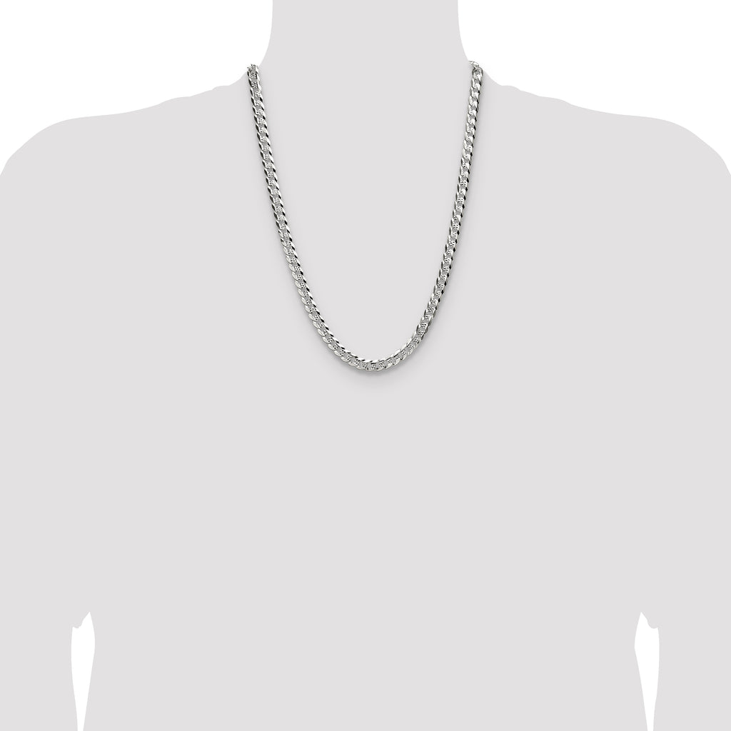 Sterling Silver 6.75mm Flat D/C Pave Curb Chain