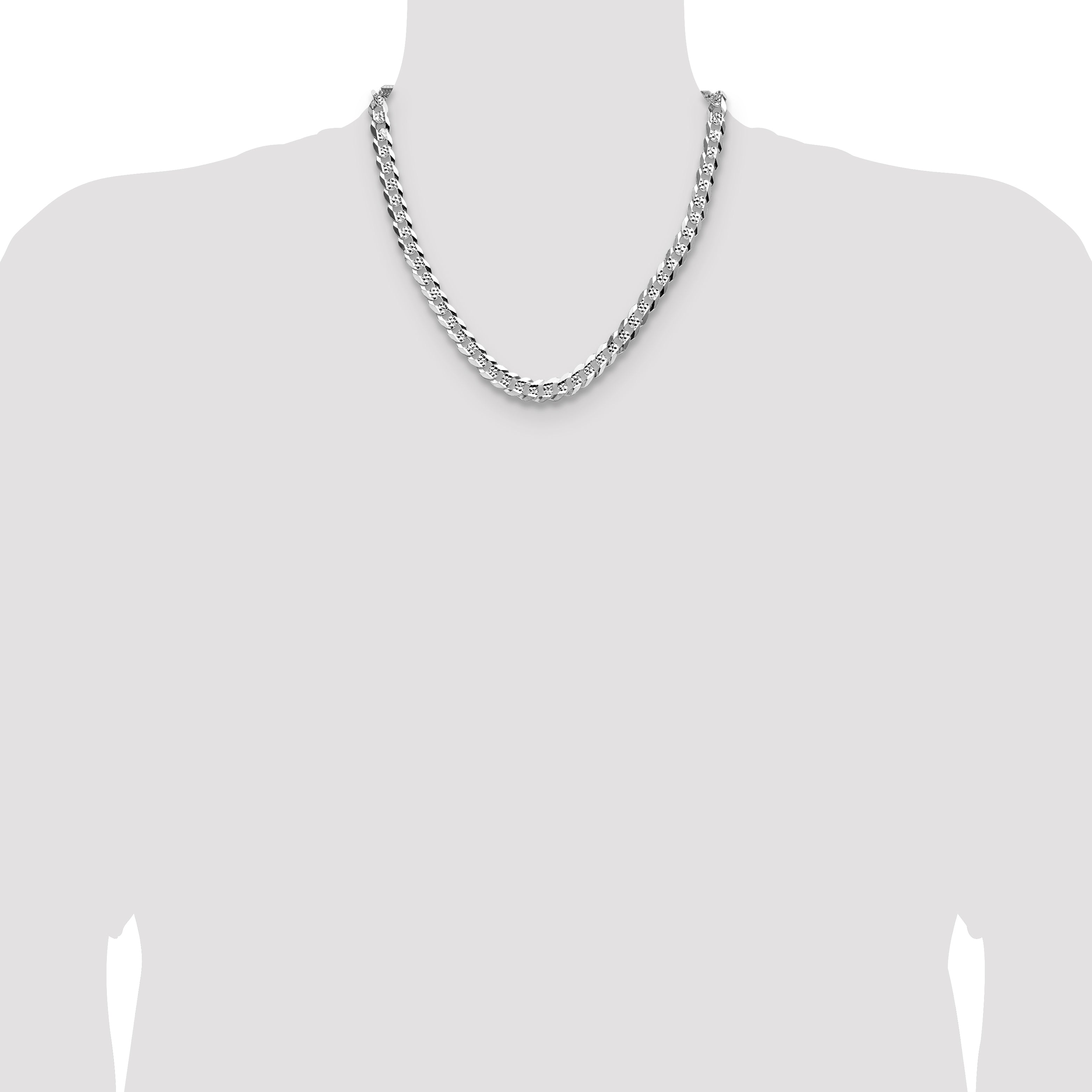 Sterling Silver 7.9mm Flat D/C Pave Curb Chain