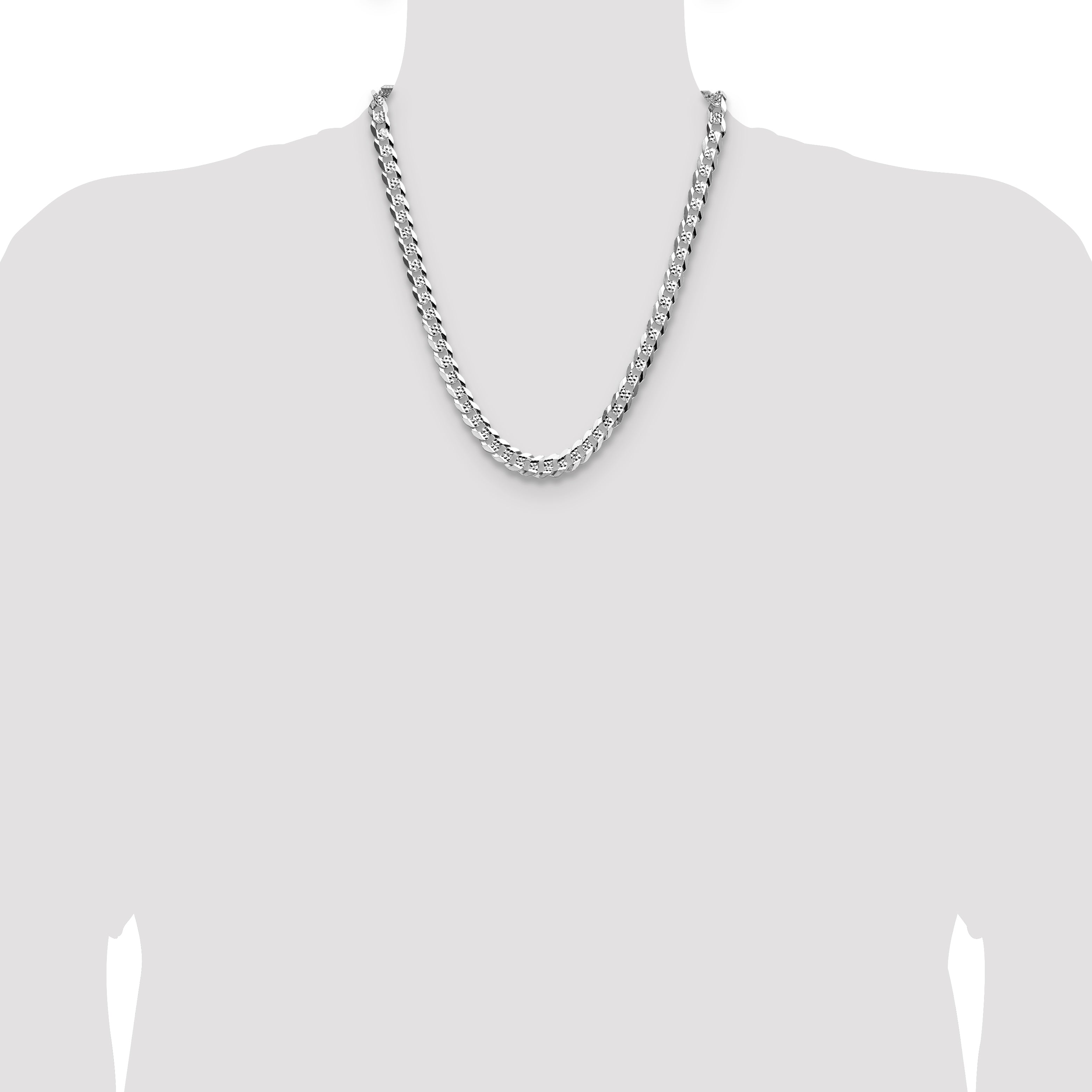 Sterling Silver 7.9mm Flat D/C Pave Curb Chain
