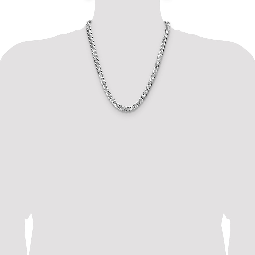 Sterling Silver 7.9mm Flat D/C Pave Curb Chain