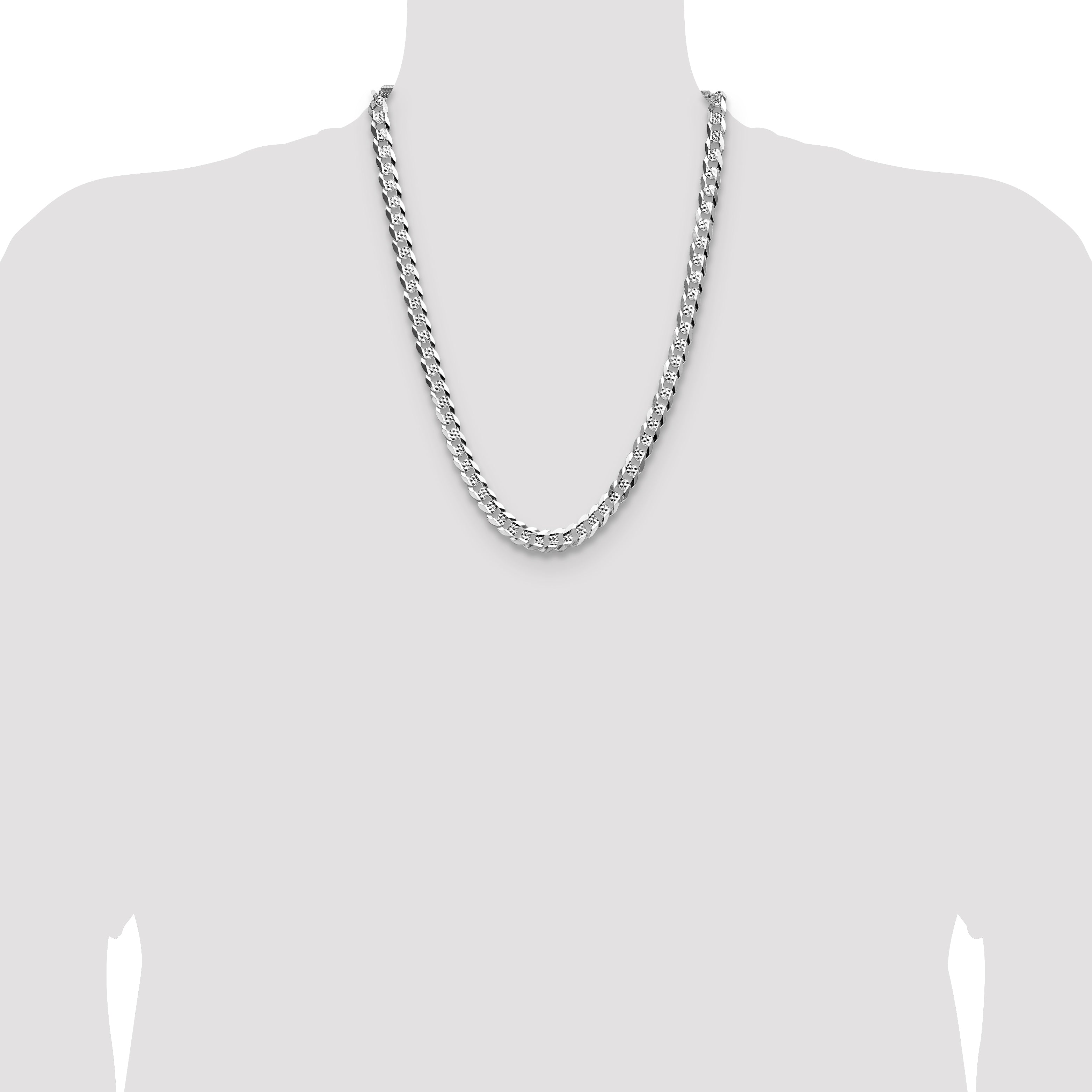 Sterling Silver 7.9mm Flat D/C Pave Curb Chain