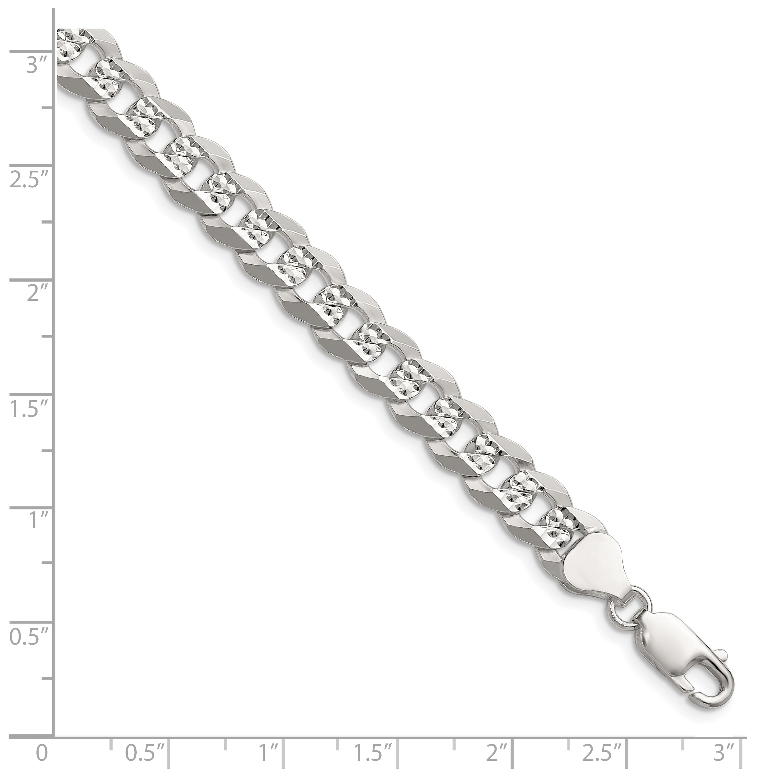 Sterling Silver 7.9mm Flat D/C Pave Curb Chain Secondary image