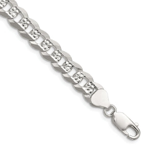 Sterling Silver 7.9mm Flat D/C Pave Curb Chain