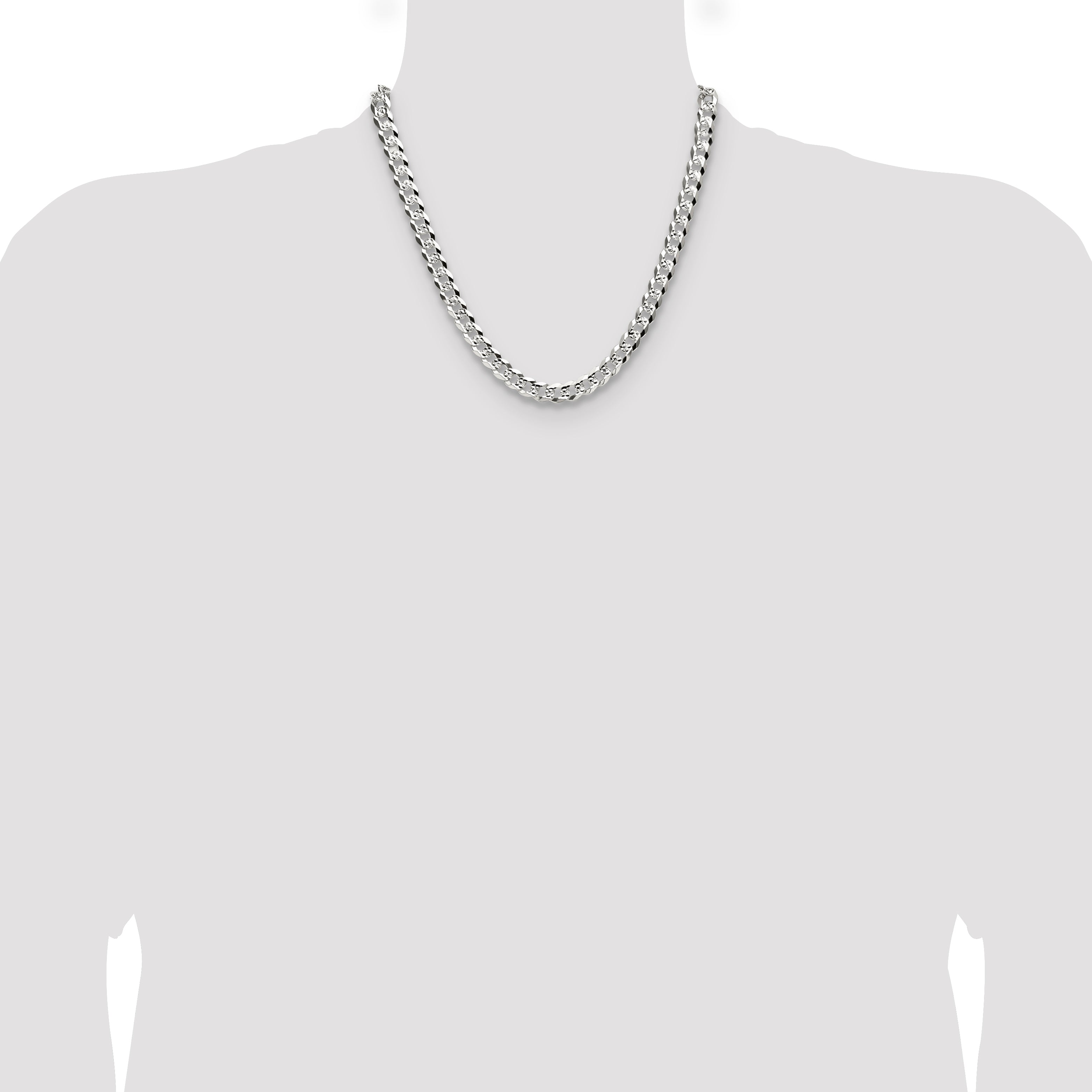 Sterling Silver 8.25mm Flat D/C Pave Curb Chain