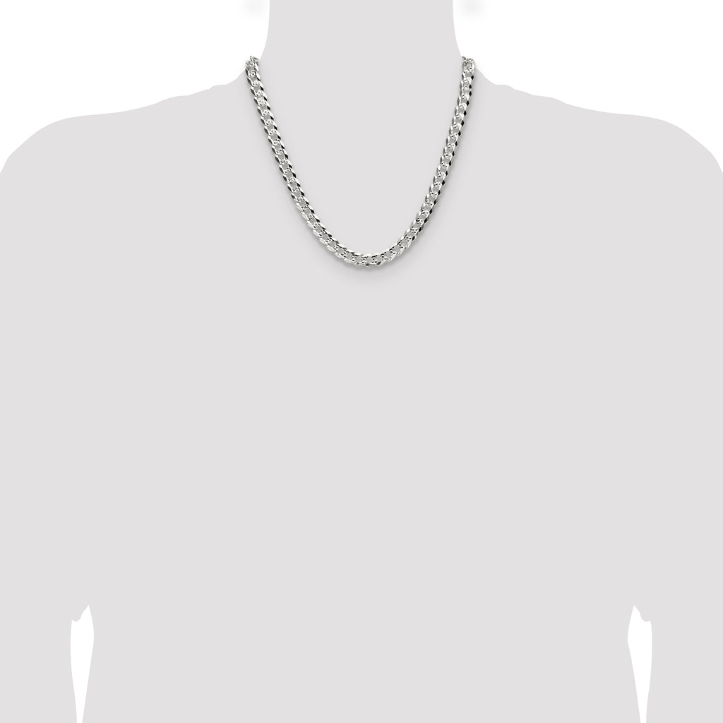 Sterling Silver 8.25mm Flat D/C Pave Curb Chain