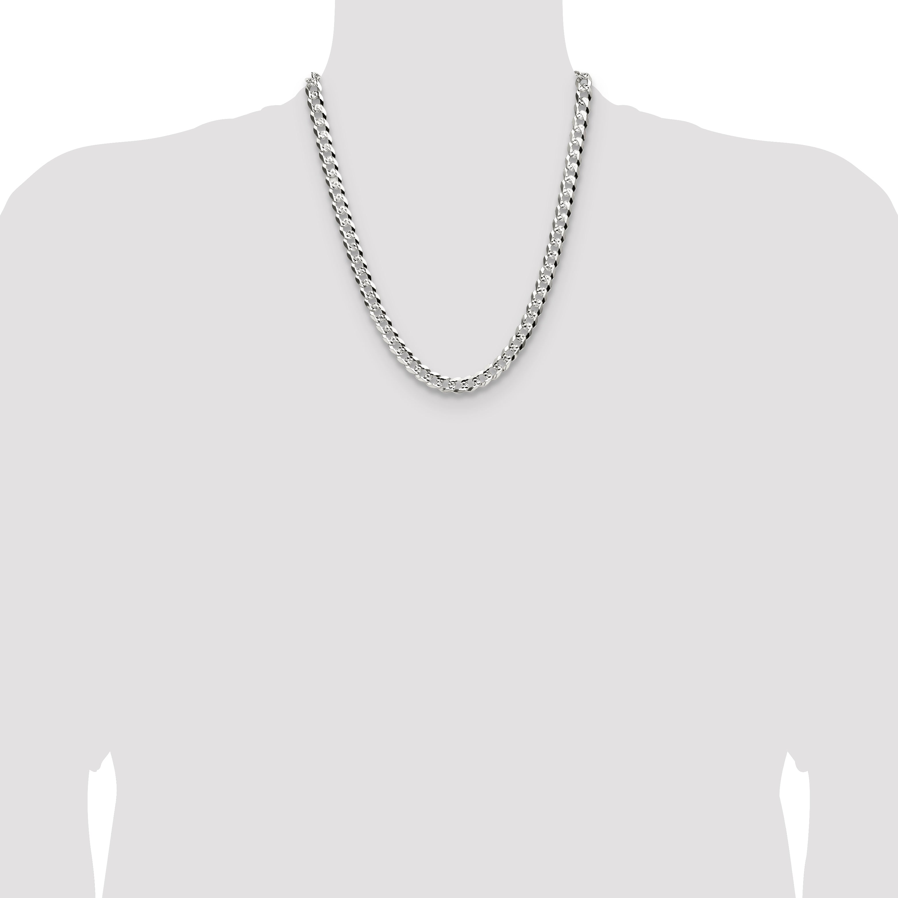 Sterling Silver 8.25mm Flat D/C Pave Curb Chain
