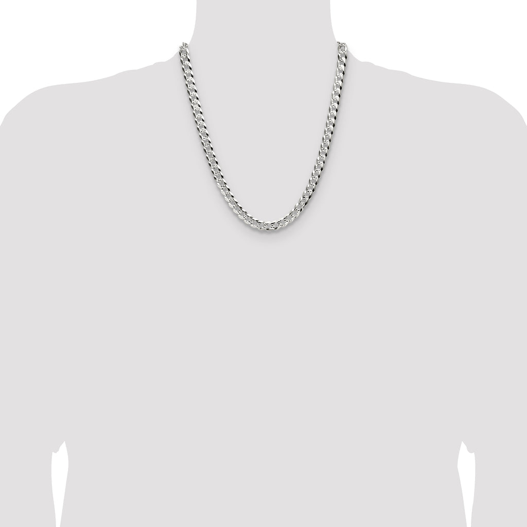 Sterling Silver 8.25mm Flat D/C Pave Curb Chain