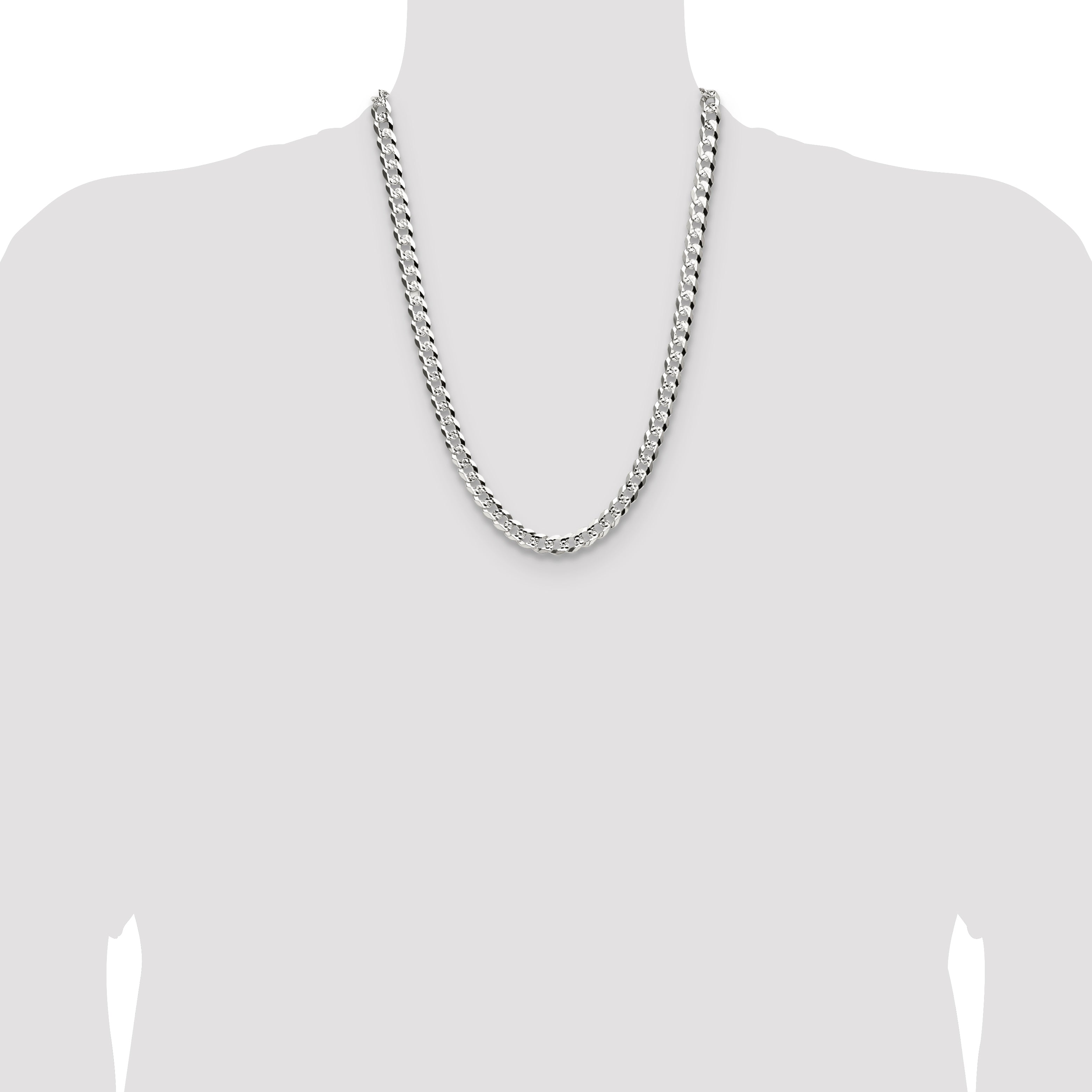 Sterling Silver 8.25mm Flat D/C Pave Curb Chain