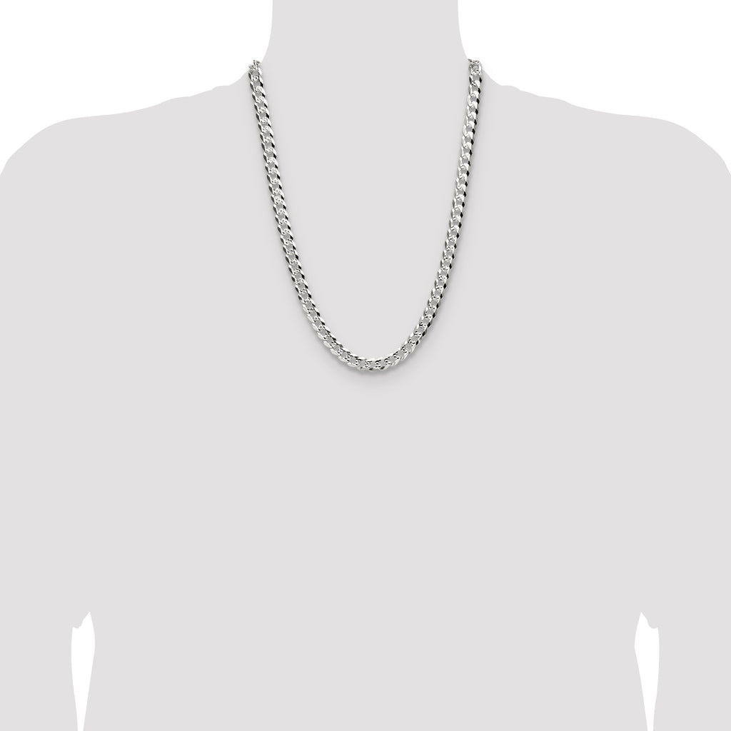 Sterling Silver 8.25mm Flat D/C Pave Curb Chain