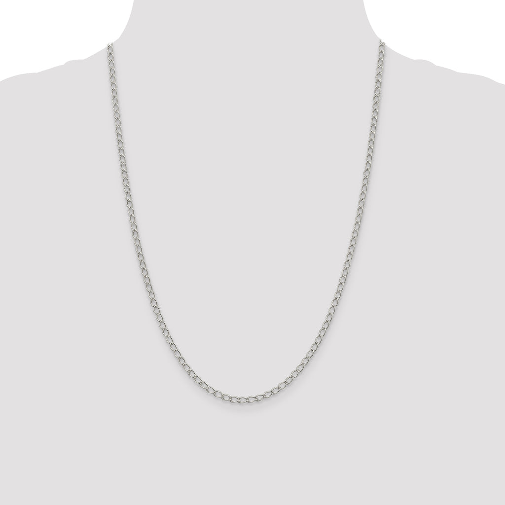 Sterling Silver 3mm Half Round Wire Open Curb Chain Anklet