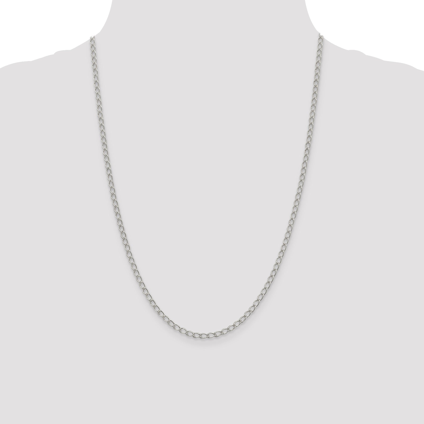 Sterling Silver 3mm Half Round Wire Open Curb Chain Anklet