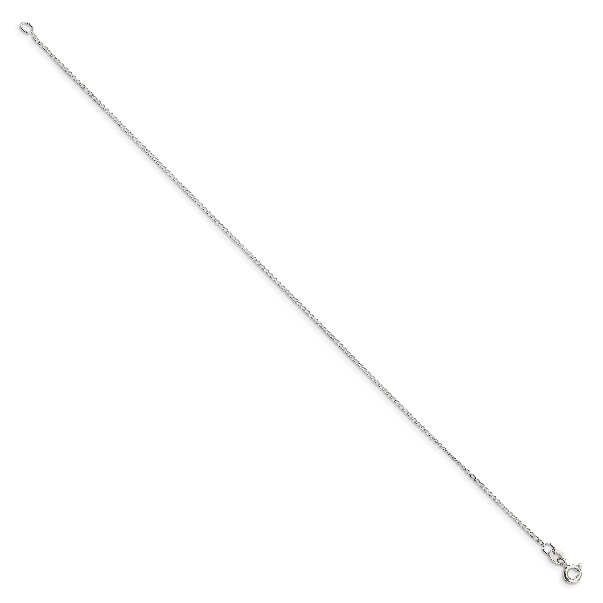 Sterling Silver 1mm Open Elongated Link Curb Chain Anklet Secondary image