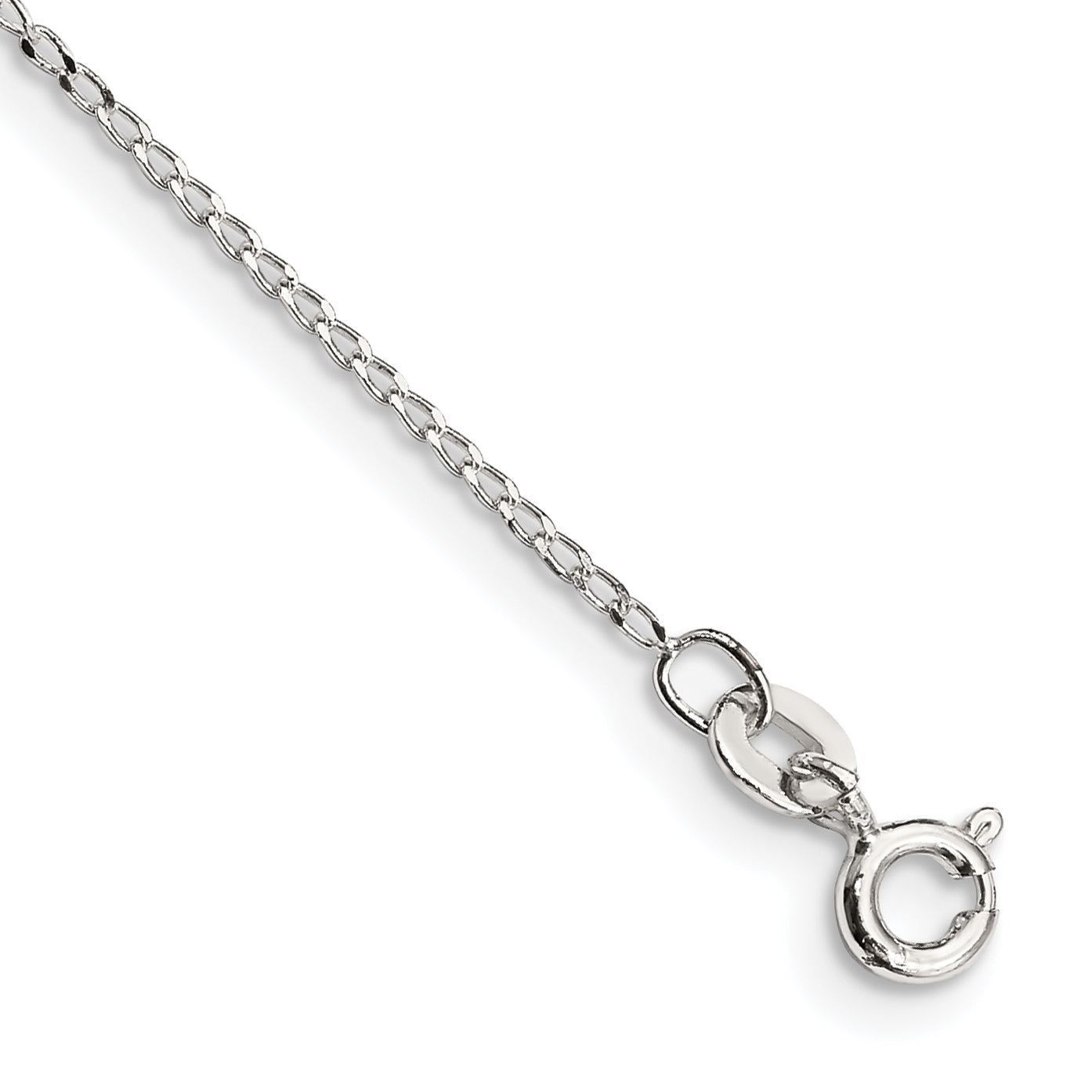 Sterling Silver 1mm Open Elongated Link Curb Chain Anklet Main image