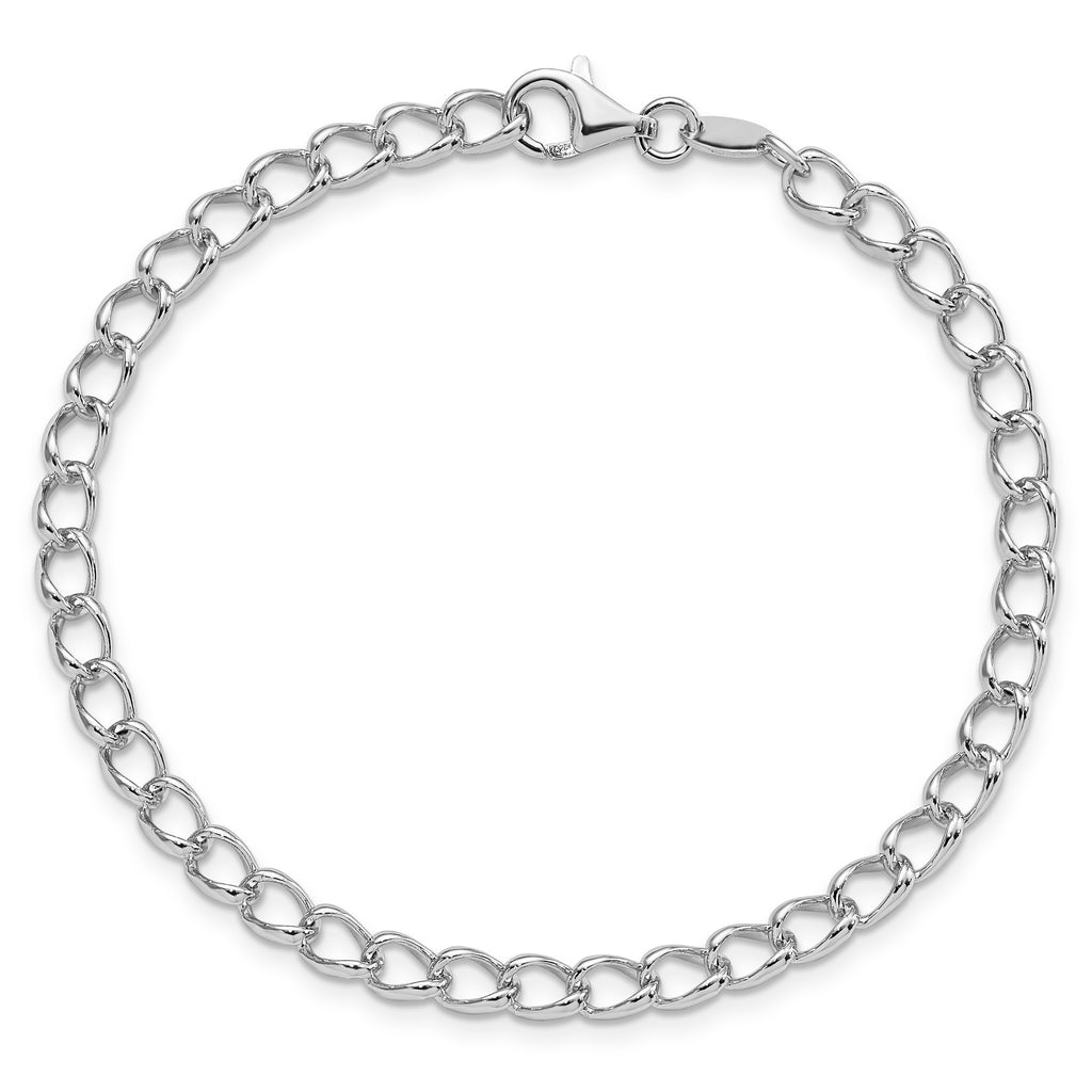 Amore La Vita Sterling Silver Rhodium-Plated Polished 4.5mm 8 inch Half Round Wire Curb Chain with Fancy Lobster Clasp Charm 