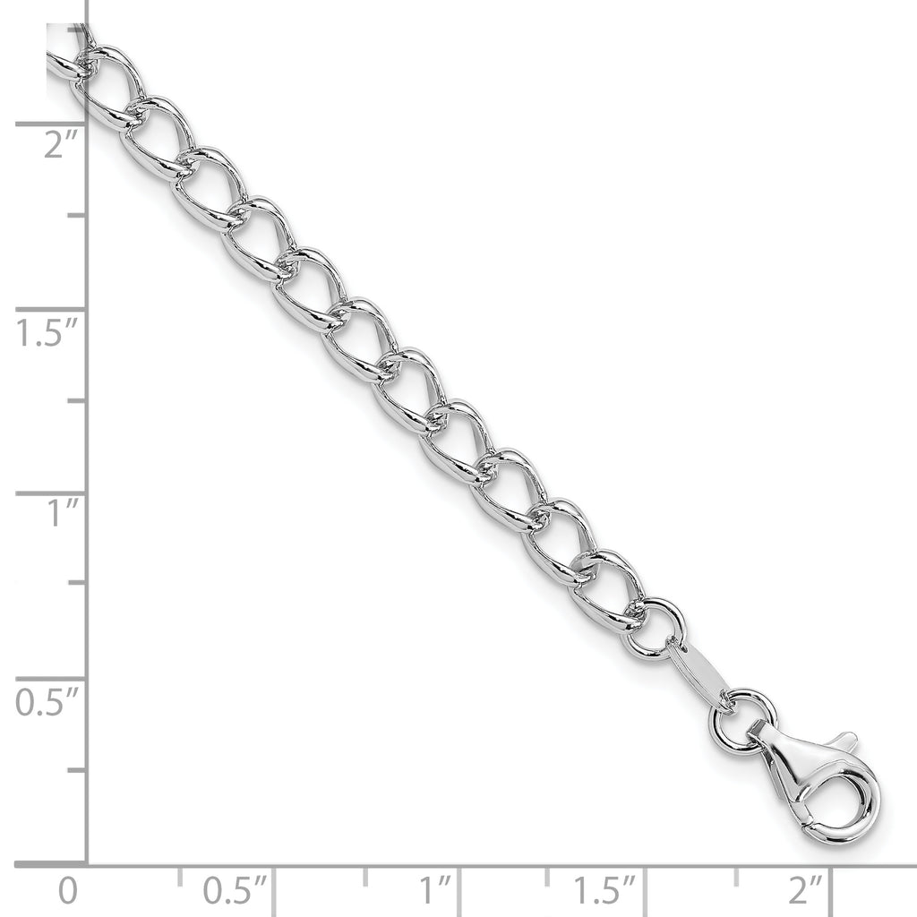 Amore La Vita Sterling Silver Rhodium-Plated Polished 4.5mm 8 inch Half Round Wire Curb Chain with Fancy Lobster Clasp Charm 