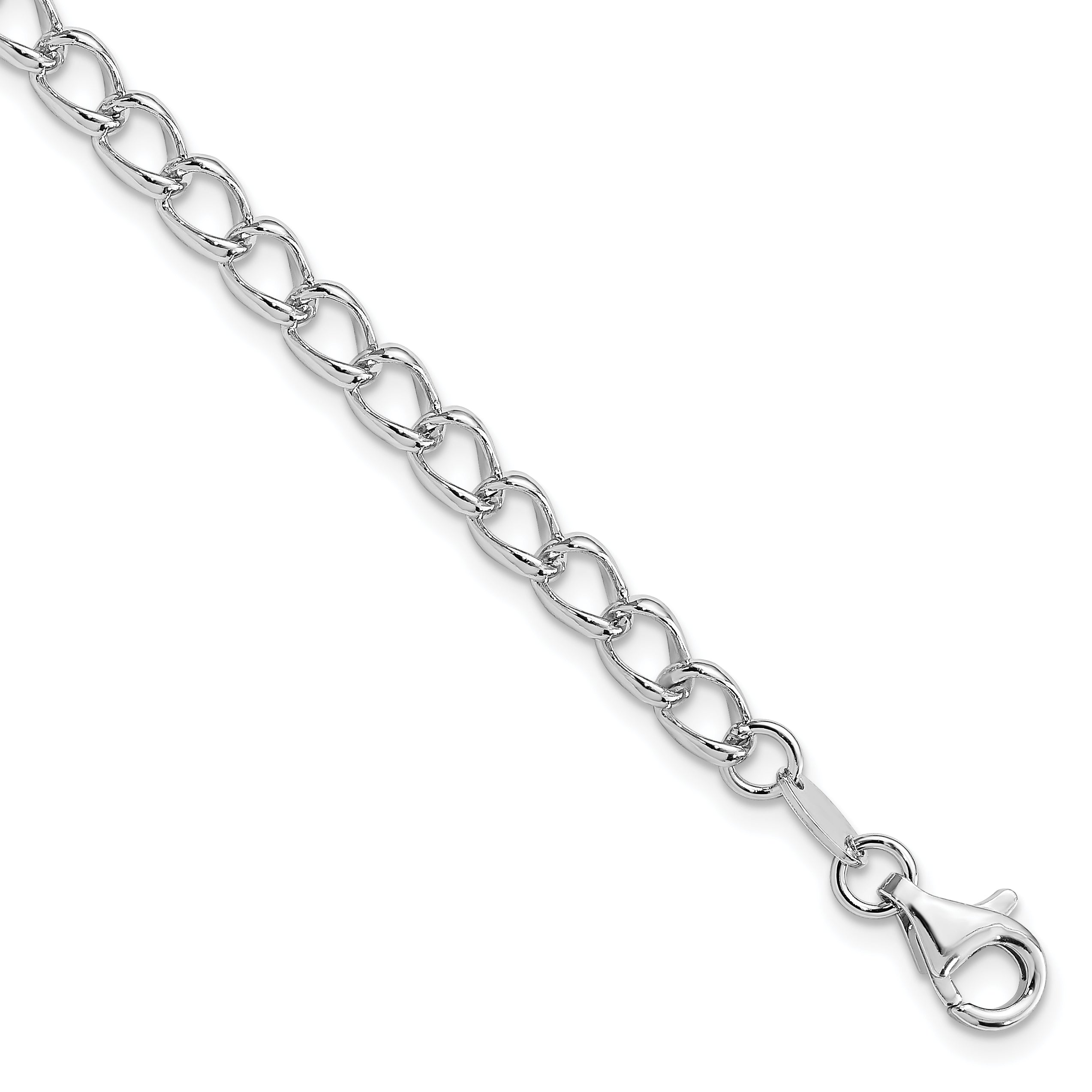 Amore La Vita Sterling Silver Rhodium-Plated Polished 4.5mm 8 inch Half Round Wire Curb Chain with Fancy Lobster Clasp Charm 