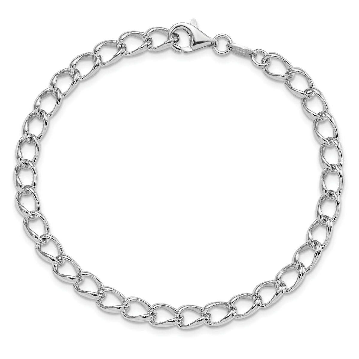 Amore La Vita Sterling Silver Rhodium-plated Solid 5.3mm 8 inch Half Round Wire Curb Chain with Fancy Lobster Clasp Charm Bracelet