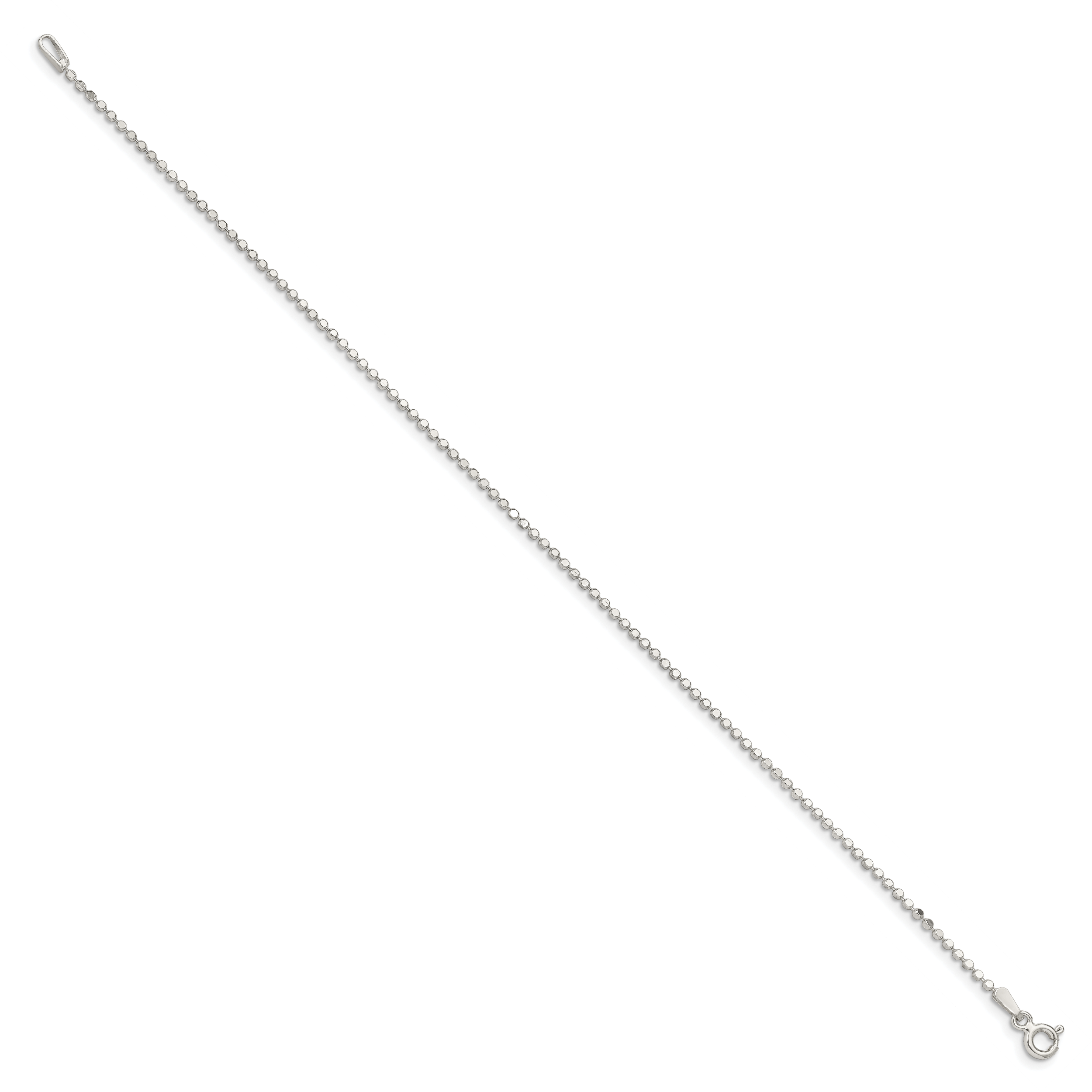 Sterling Silver 1.15mm Square Fancy Beaded Chain Anklet Secondary image