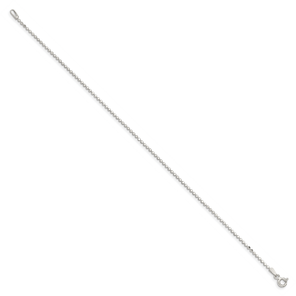 Sterling Silver 1.15mm Square Fancy Beaded Chain Anklet