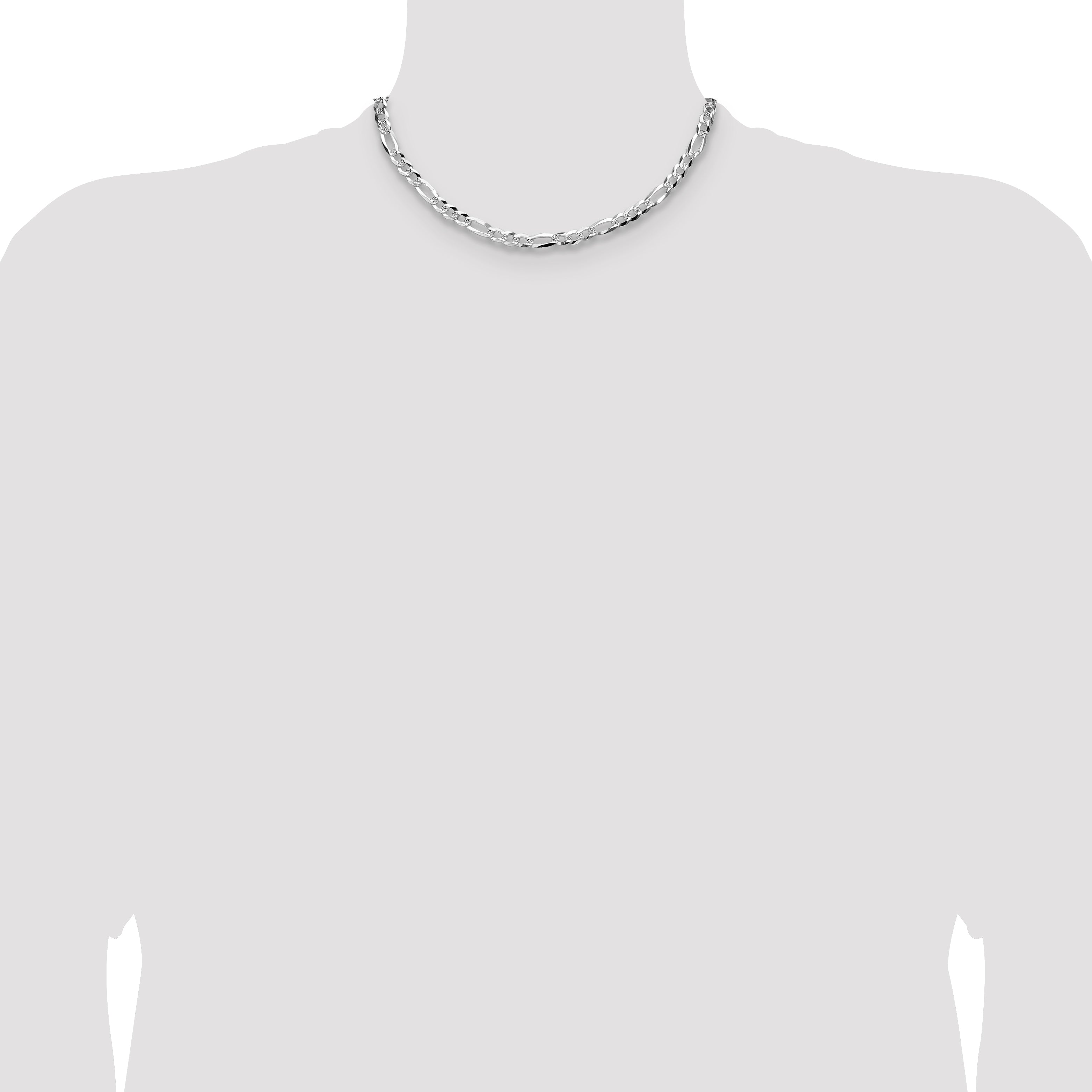 Sterling Silver 6.1mm Flat D/C Pave Figaro Chain