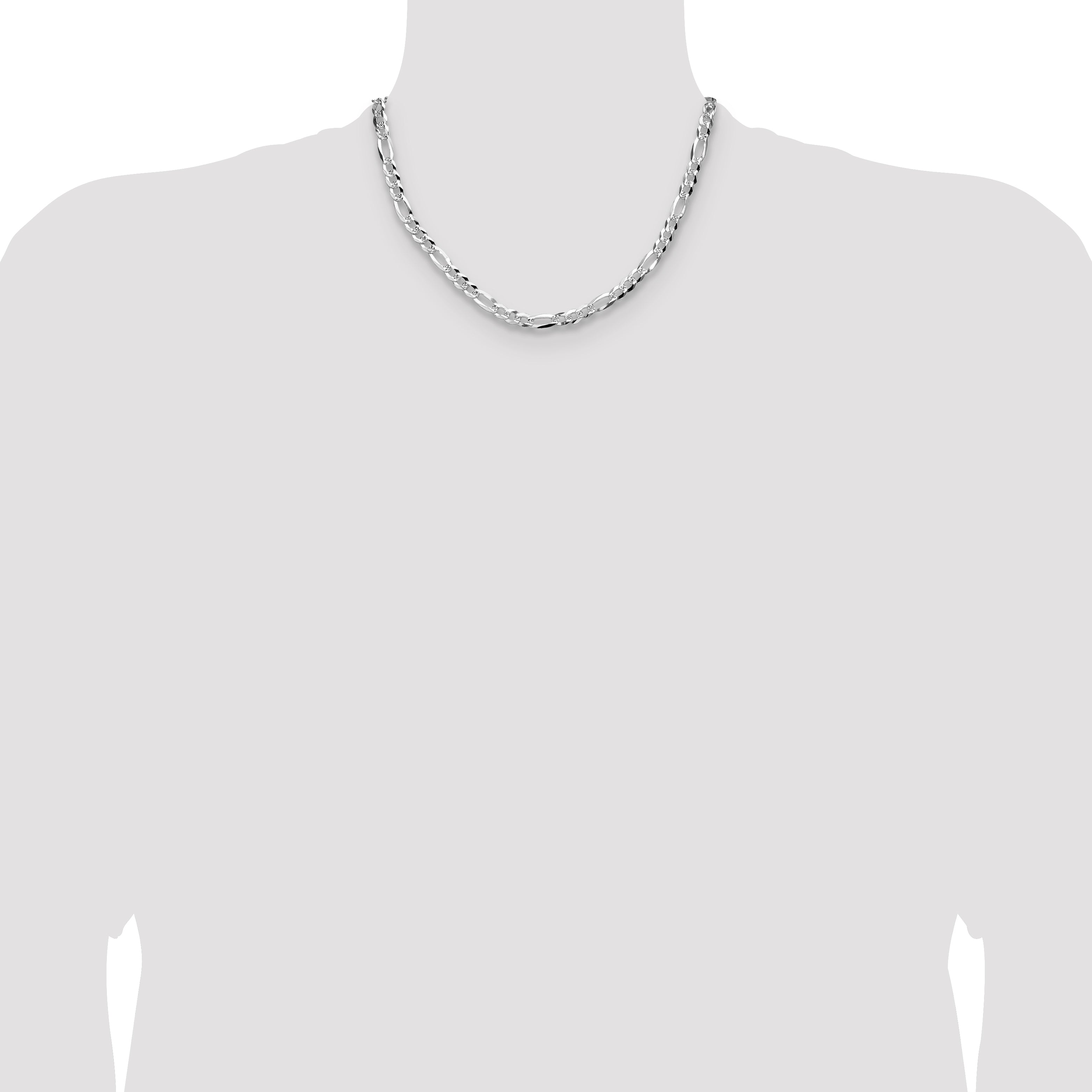 Sterling Silver 6.1mm Flat D/C Pave Figaro Chain