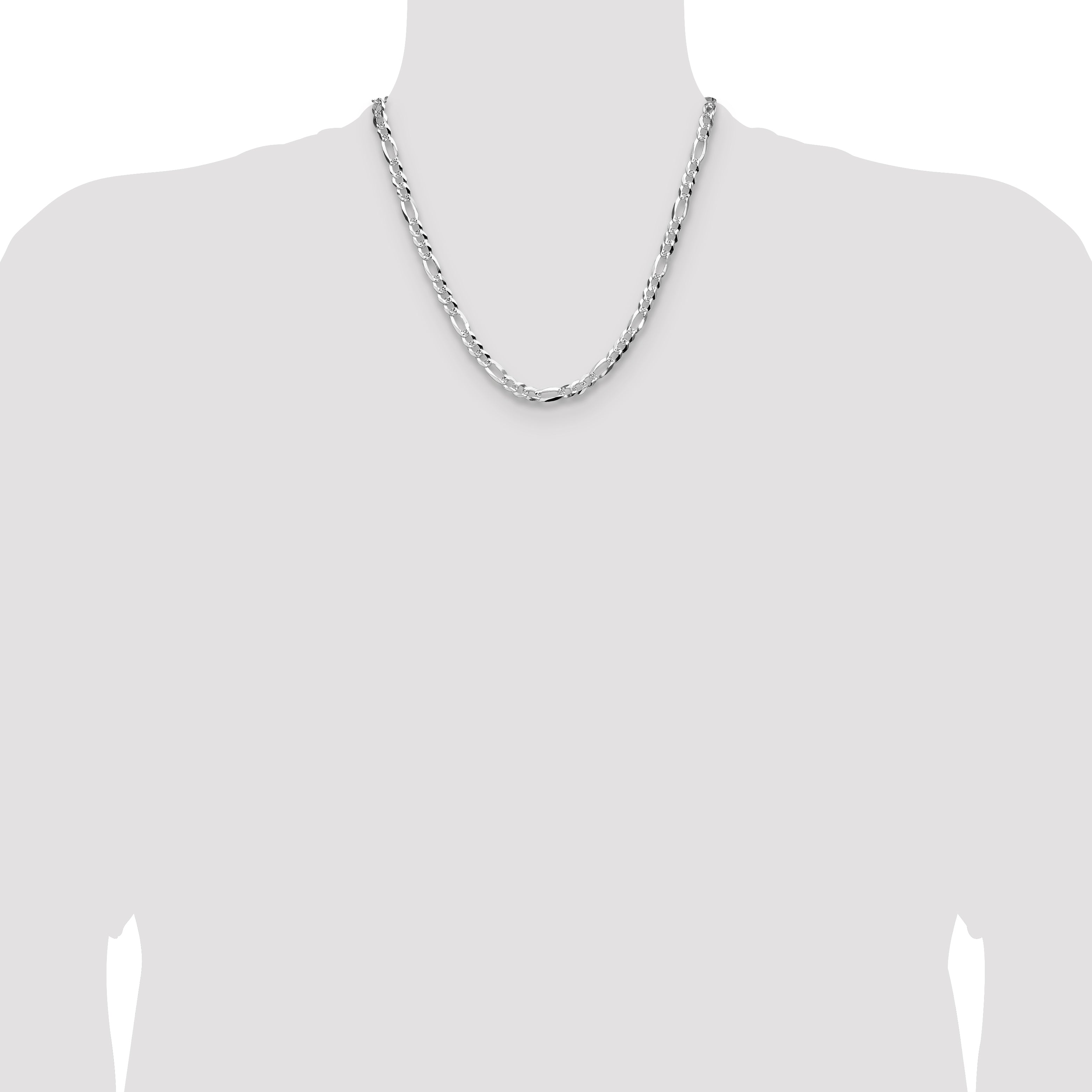 Sterling Silver 6.1mm Flat D/C Pave Figaro Chain