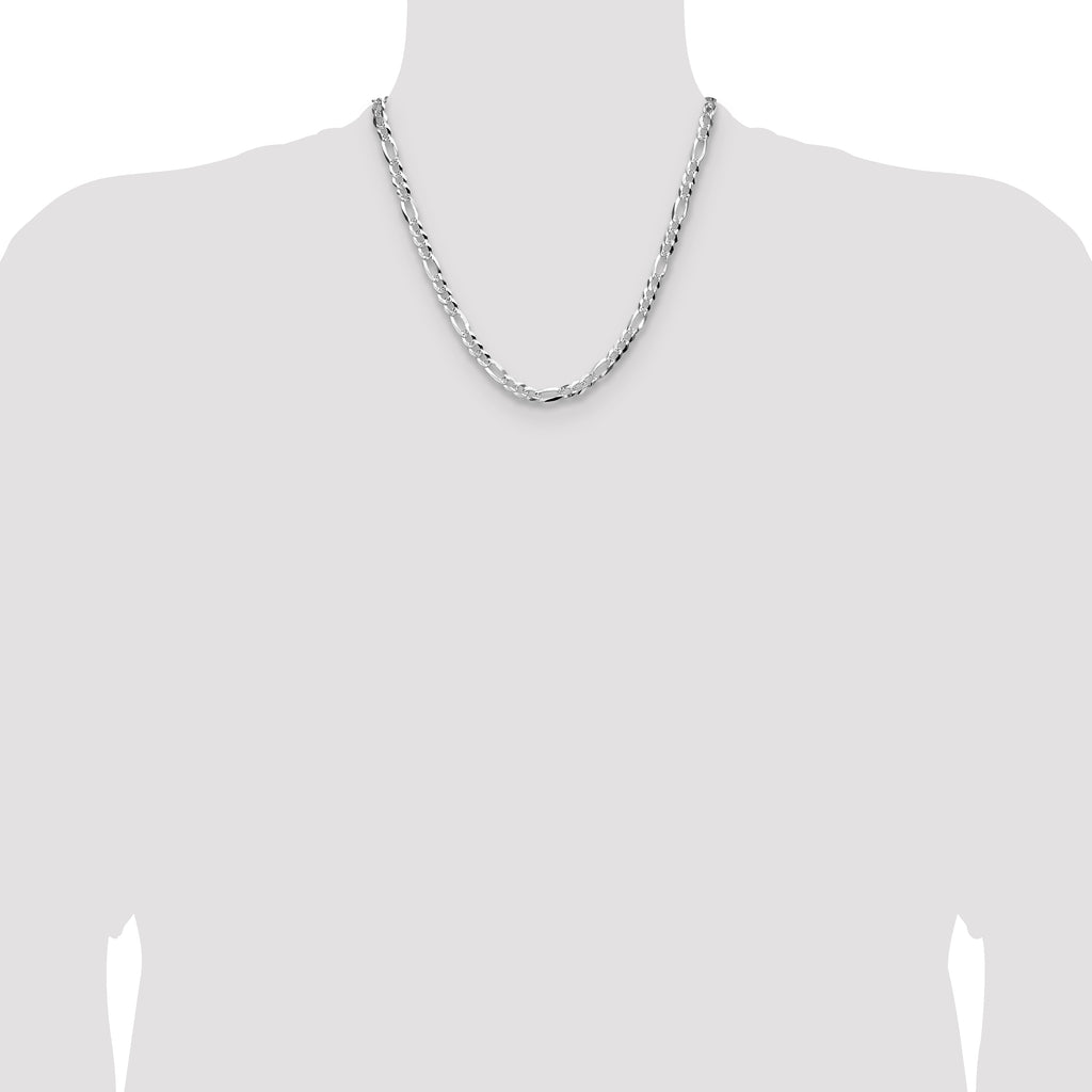 Sterling Silver 6.1mm Flat D/C Pave Figaro Chain
