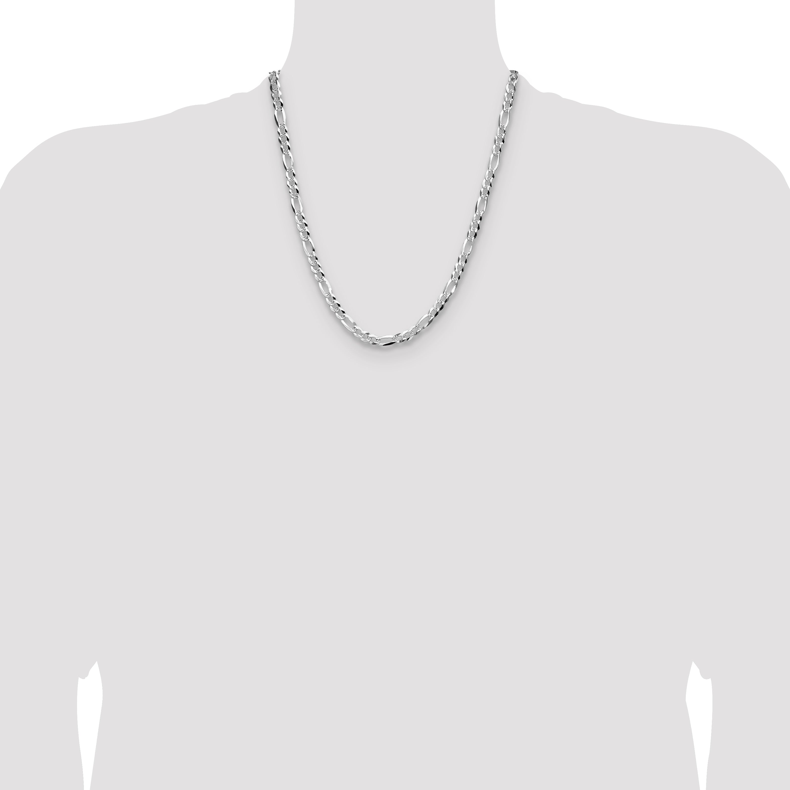 Sterling Silver 6.1mm Flat D/C Pave Figaro Chain
