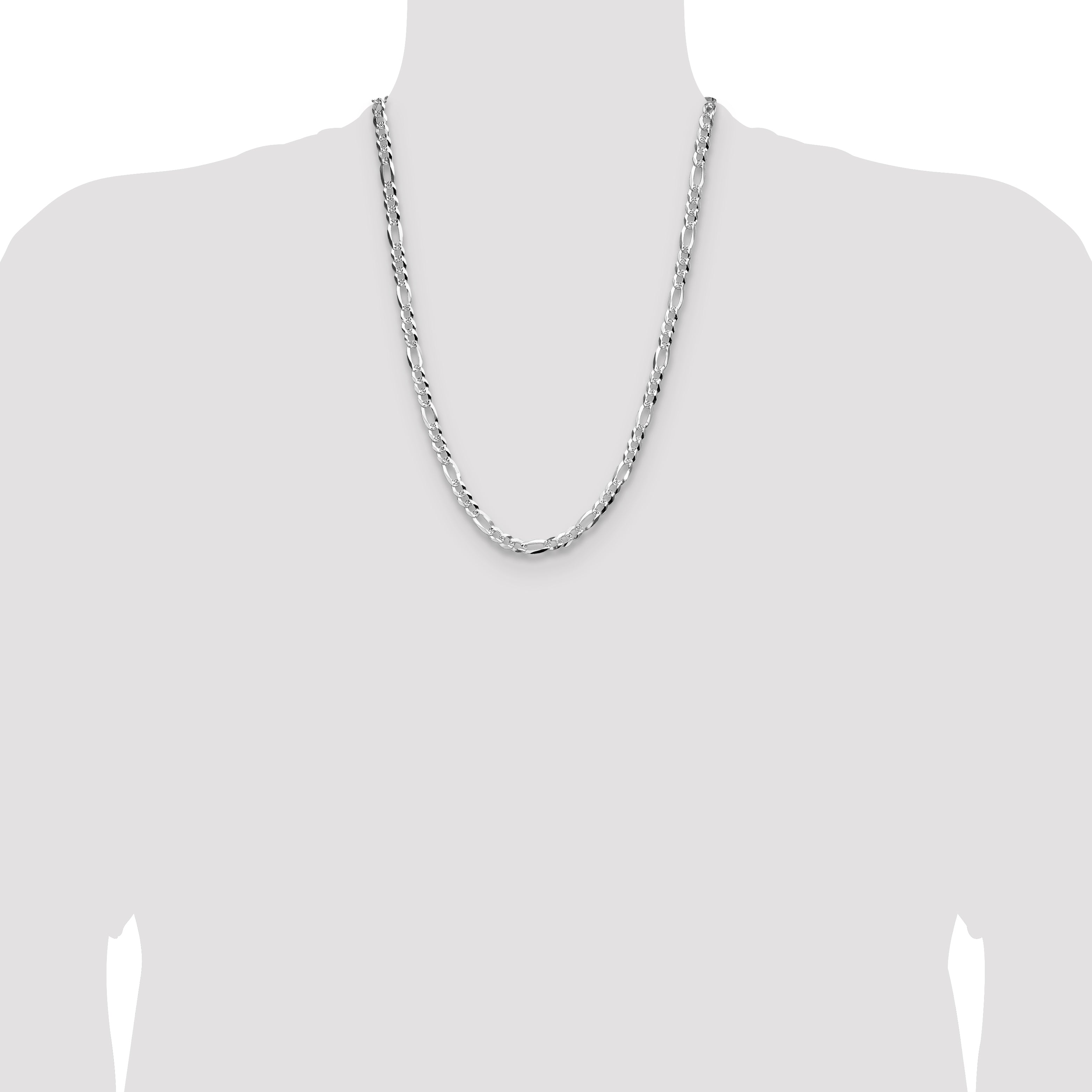 Sterling Silver 6.1mm Flat D/C Pave Figaro Chain