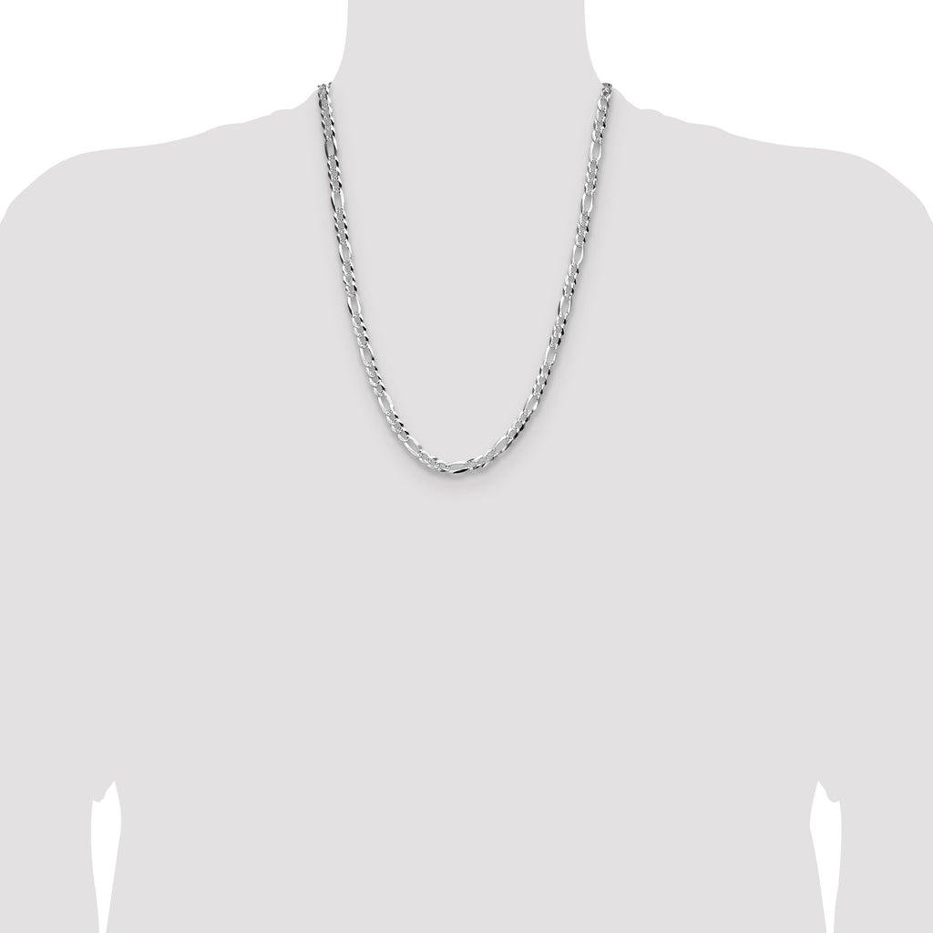 Sterling Silver 6.1mm Flat D/C Pave Figaro Chain