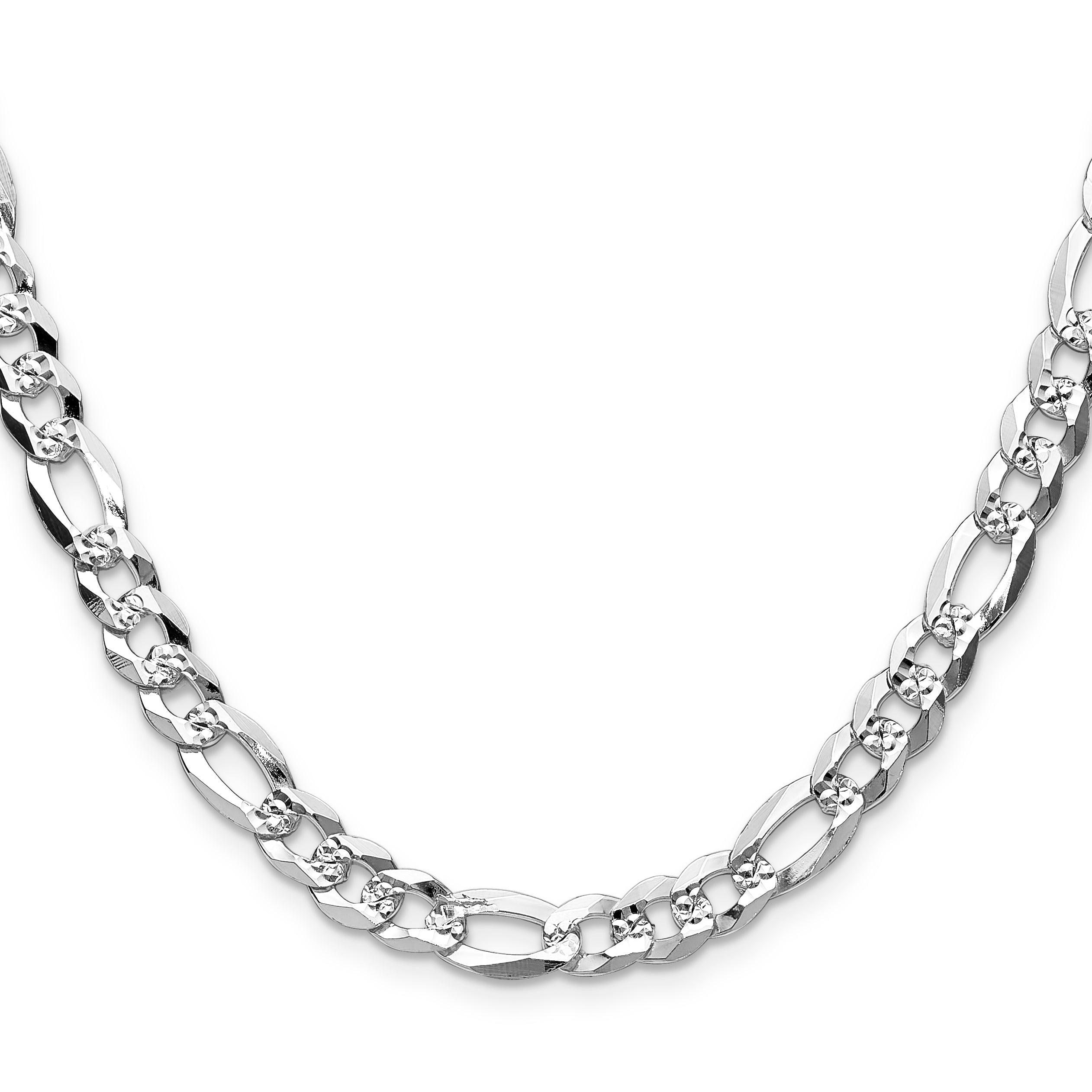 Sterling Silver 7.0mm Flat D/C Pave Figaro Chain