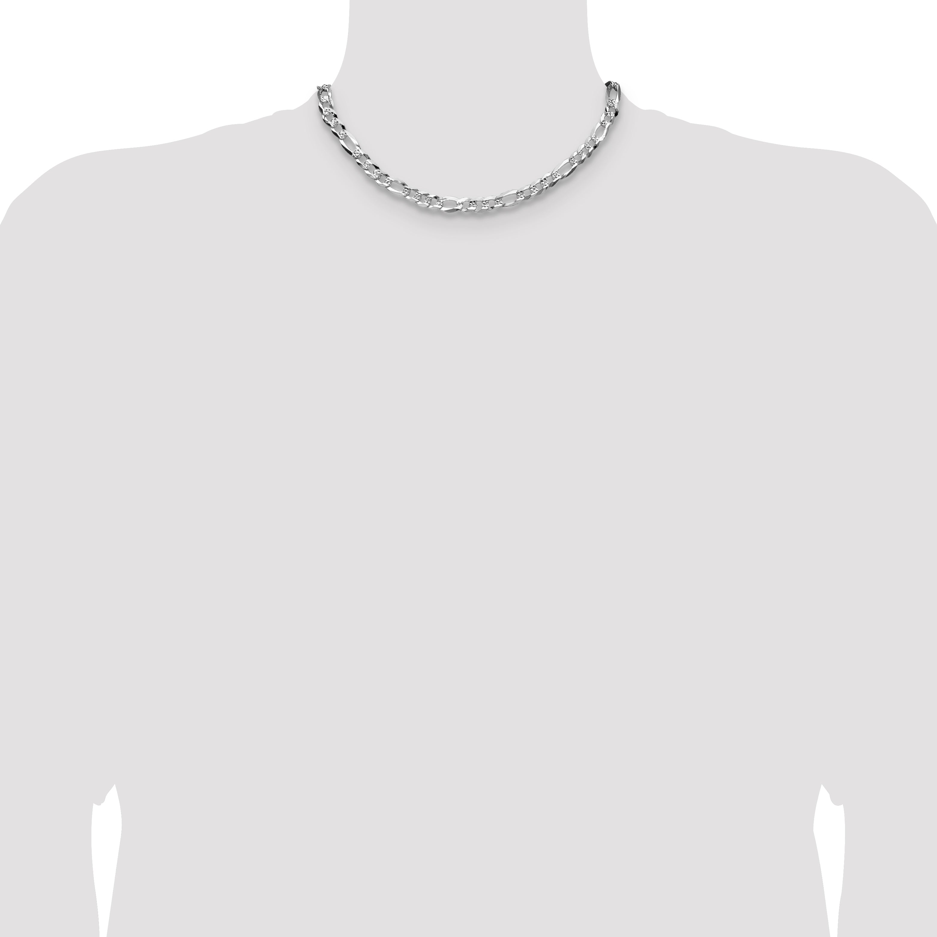 Sterling Silver 7.0mm Flat D/C Pave Figaro Chain