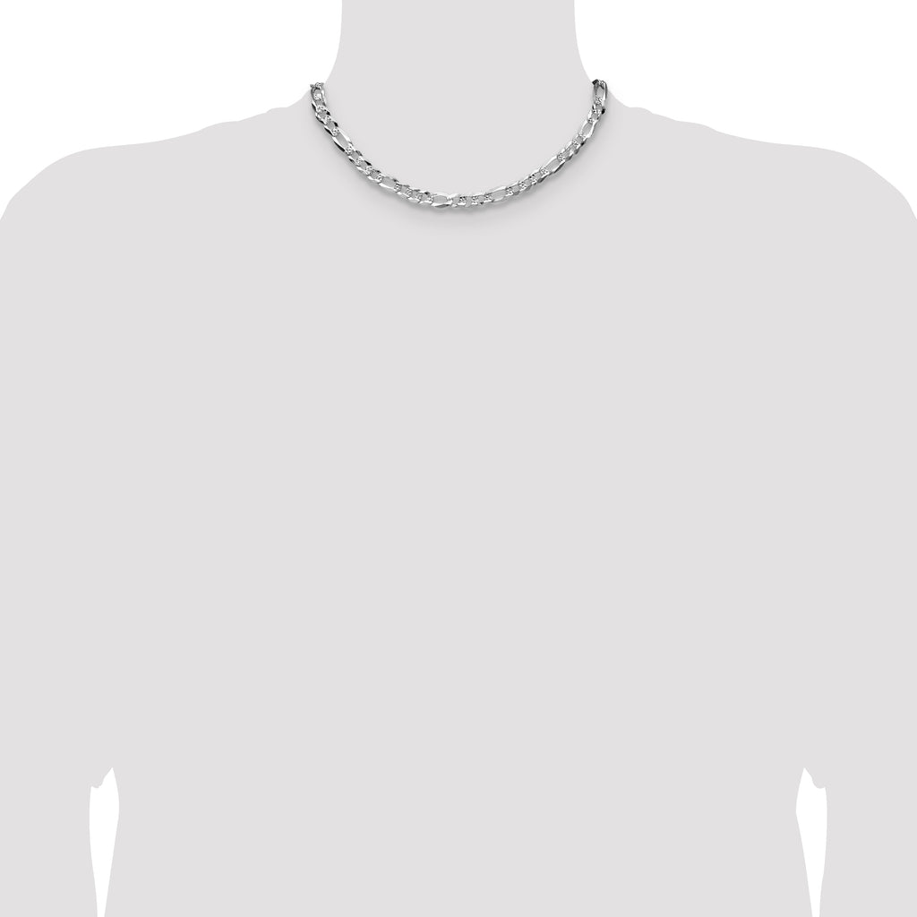 Sterling Silver 7.0mm Flat D/C Pave Figaro Chain