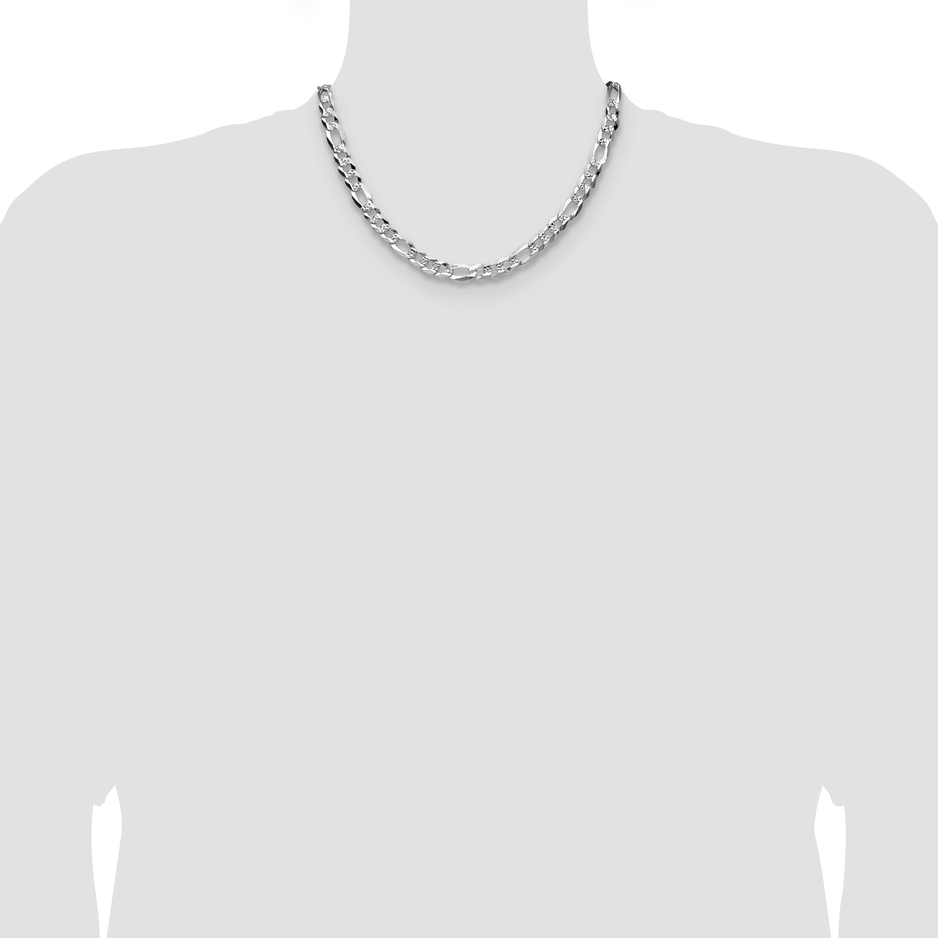 Sterling Silver 7.0mm Flat D/C Pave Figaro Chain