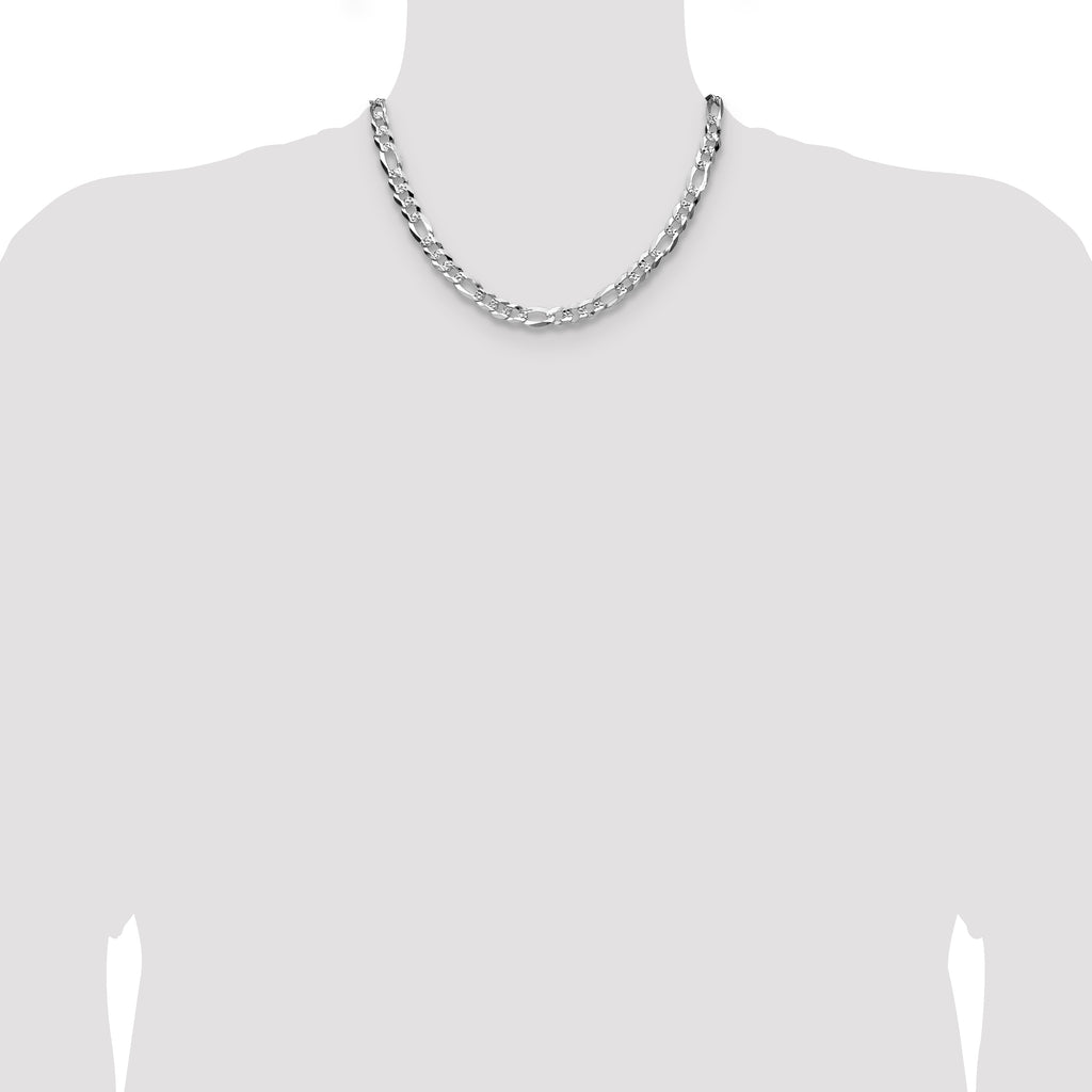 Sterling Silver 7.0mm Flat D/C Pave Figaro Chain
