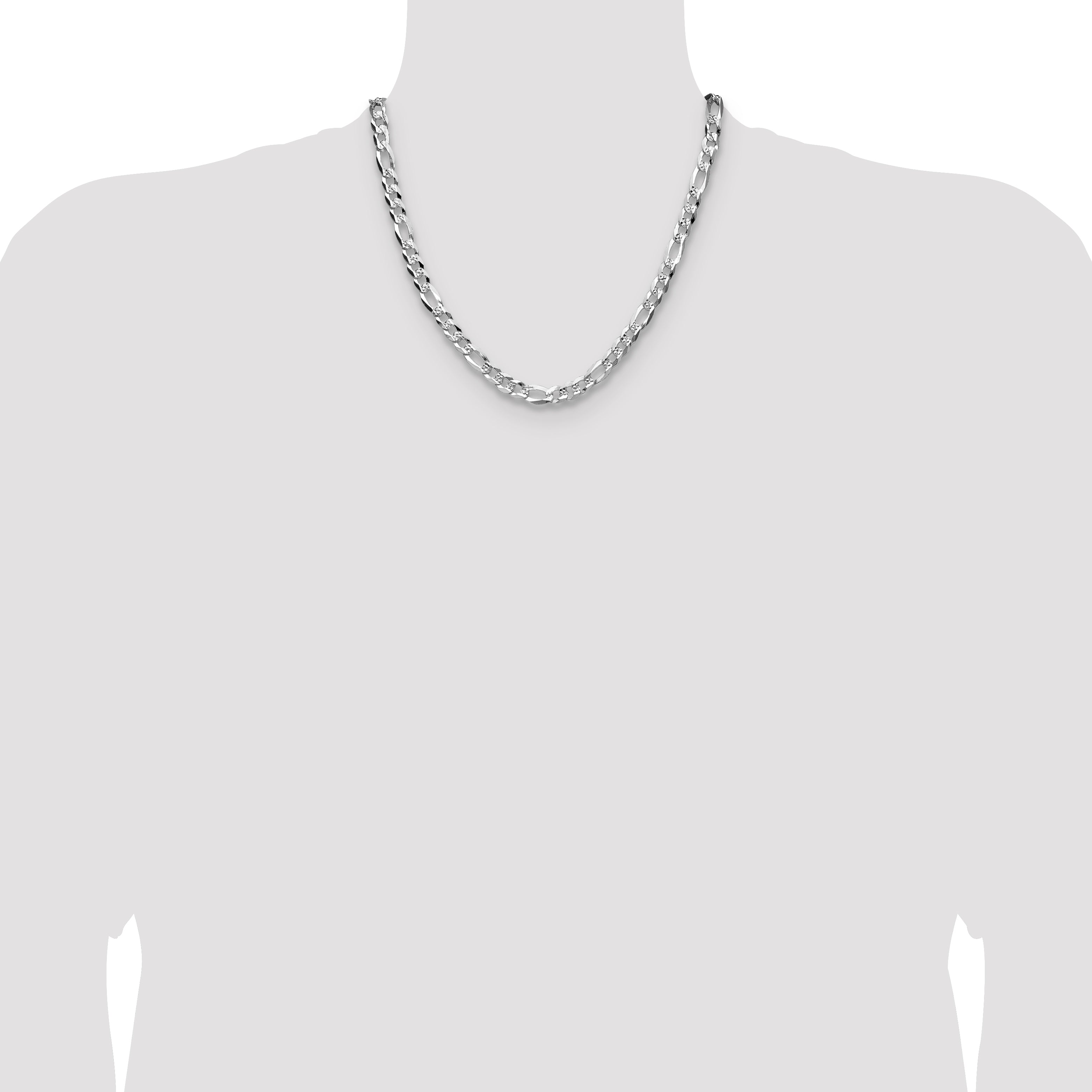 Sterling Silver 7.0mm Flat D/C Pave Figaro Chain