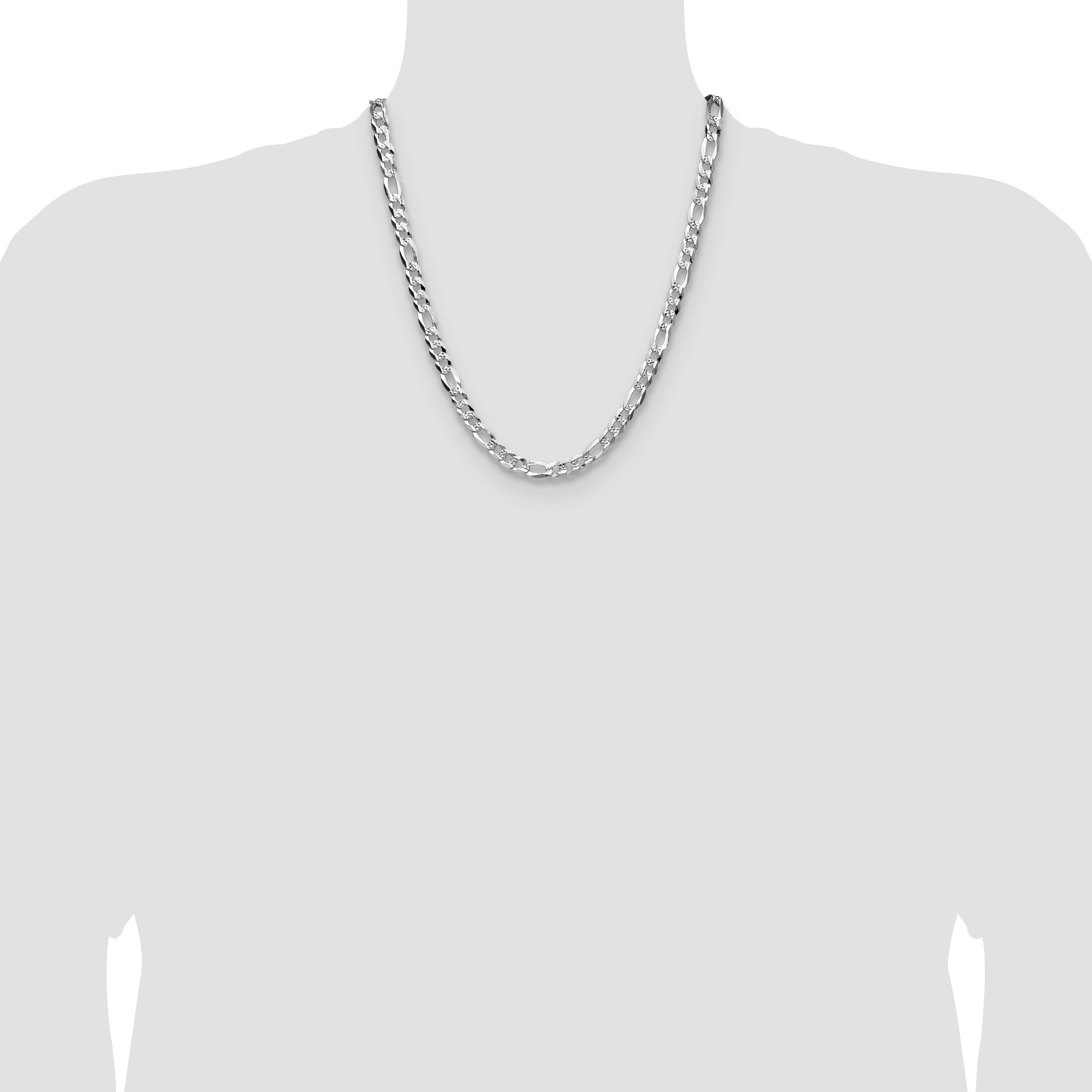 Sterling Silver 7.0mm Flat D/C Pave Figaro Chain
