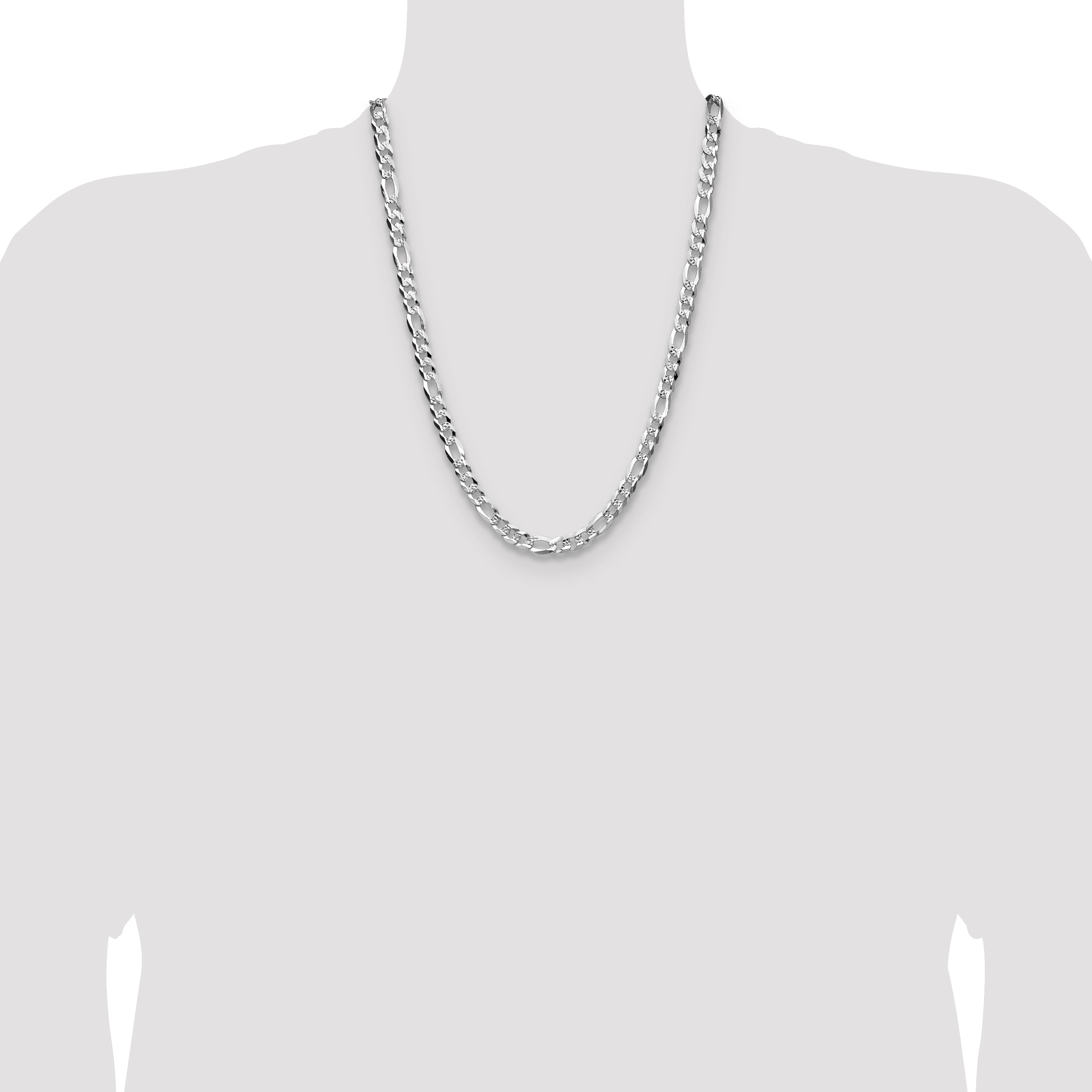 Sterling Silver 7.0mm Flat D/C Pave Figaro Chain