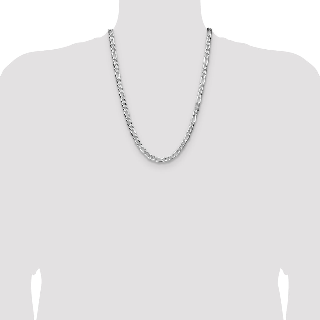 Sterling Silver 7.0mm Flat D/C Pave Figaro Chain