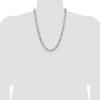 Sterling Silver 7.0mm Flat D/C Pave Figaro Chain