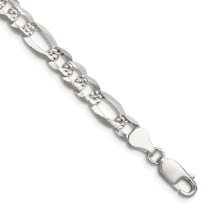 Sterling Silver 7.0mm Flat D/C Pave Figaro Chain - Sophia Jewelers