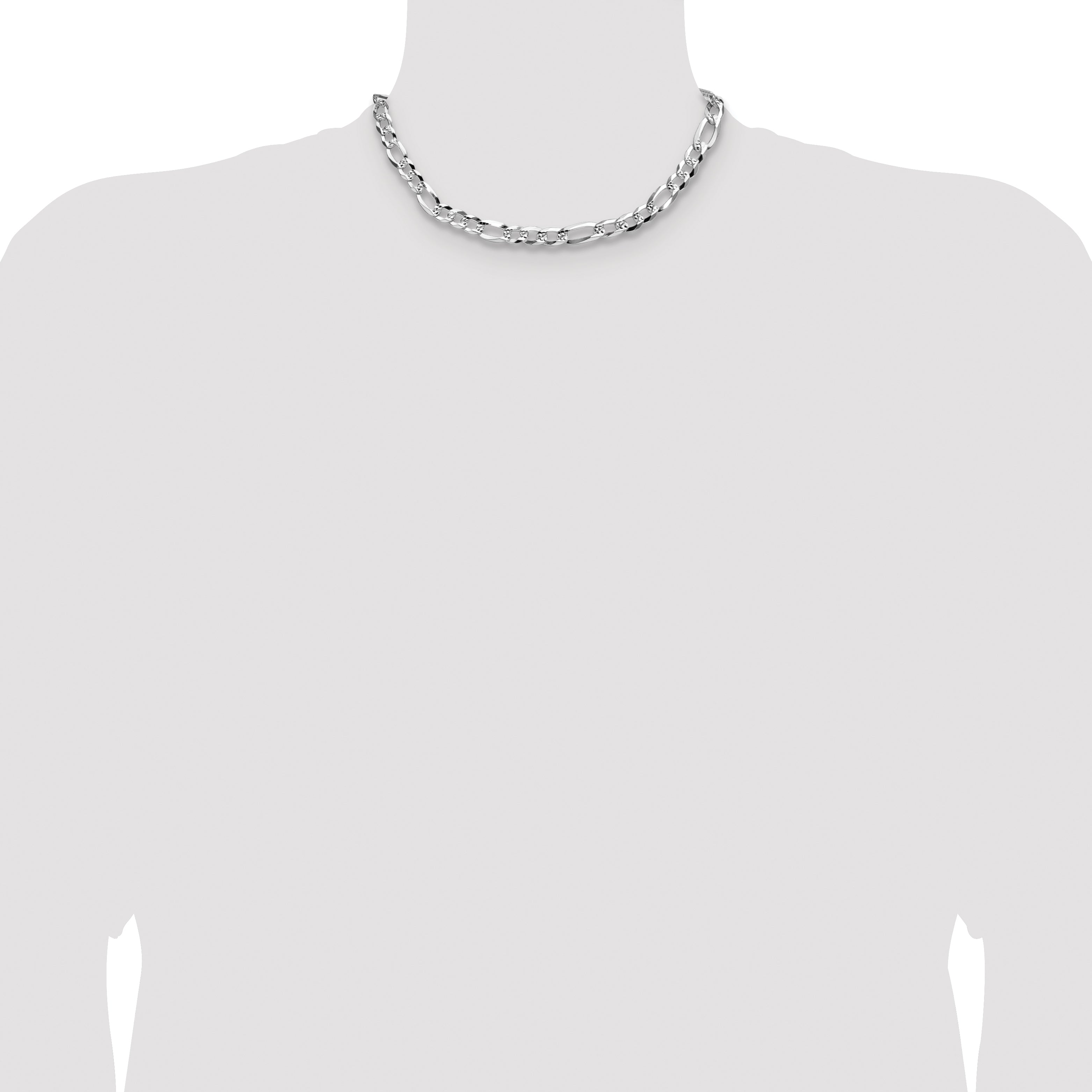 Sterling Silver 8.0mm Flat D/C Pave Figaro Chain