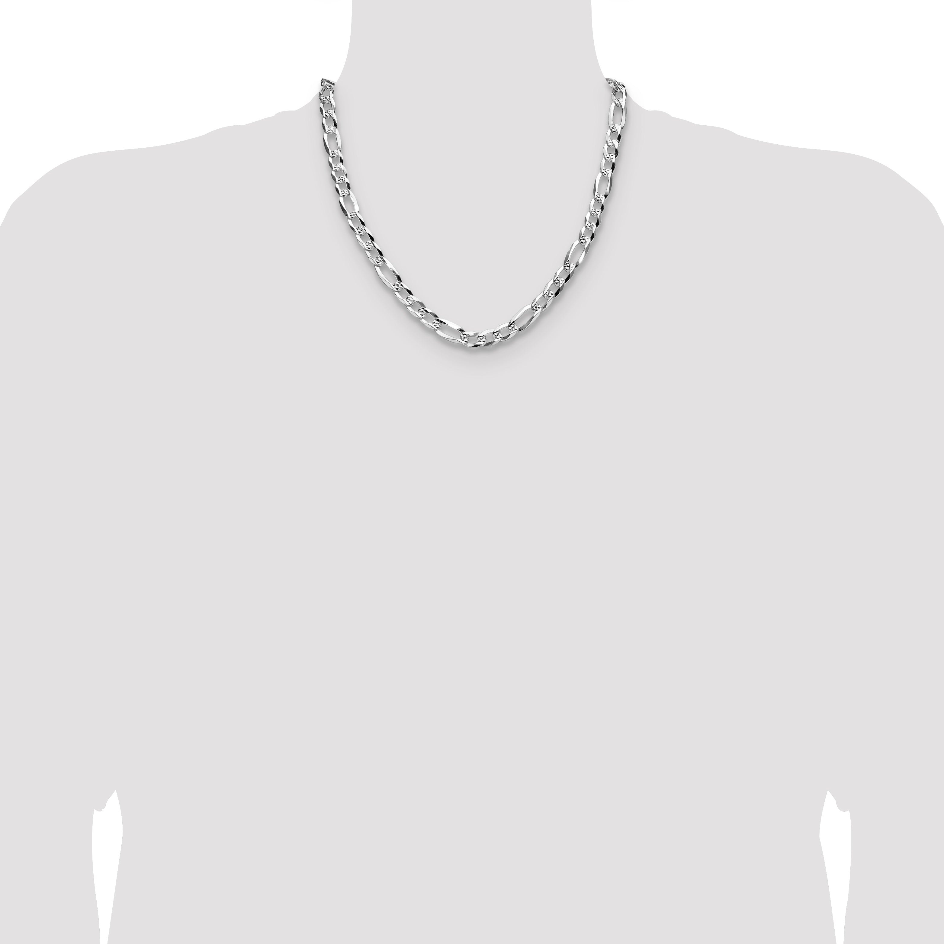 Sterling Silver 8.0mm Flat D/C Pave Figaro Chain
